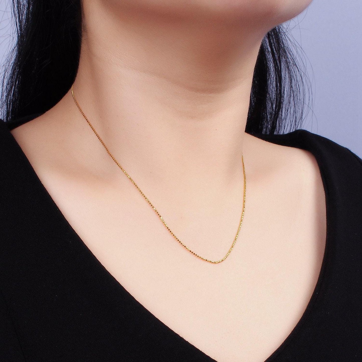 16k gold vermeil s925 sterling silver 0.9mm dainty bead 15.5 inch chain necklace | wa-1949