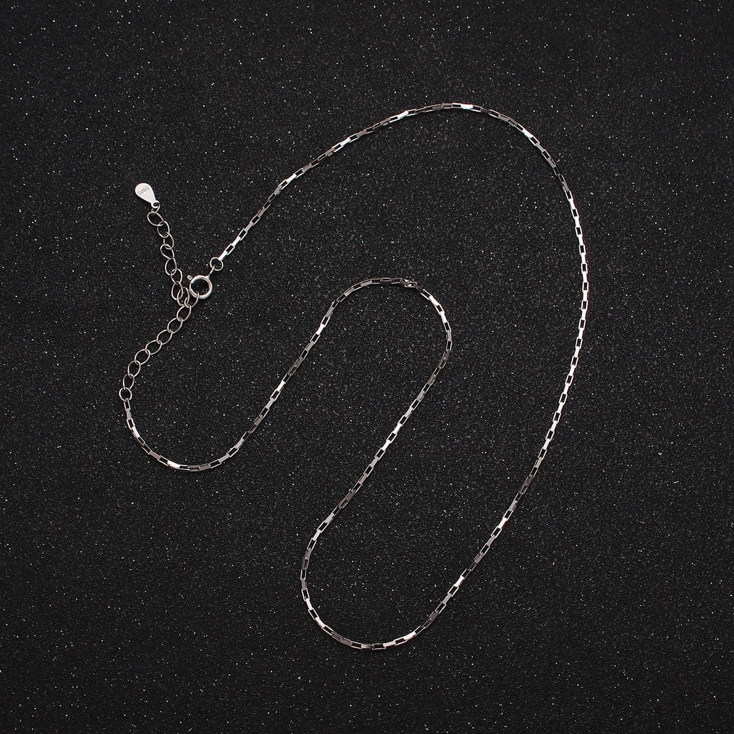 S925 sterling silver 1mm dainty rectangular box 15.5 inch choker chain necklace | wa-1942