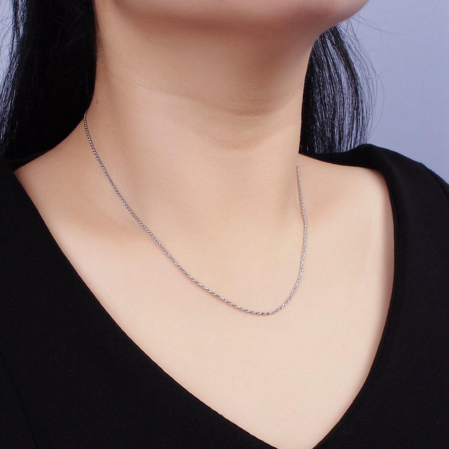 Dainty s925 sterling silver 1mm twisted rope 15.35 choker chain necklace | wa-1941
