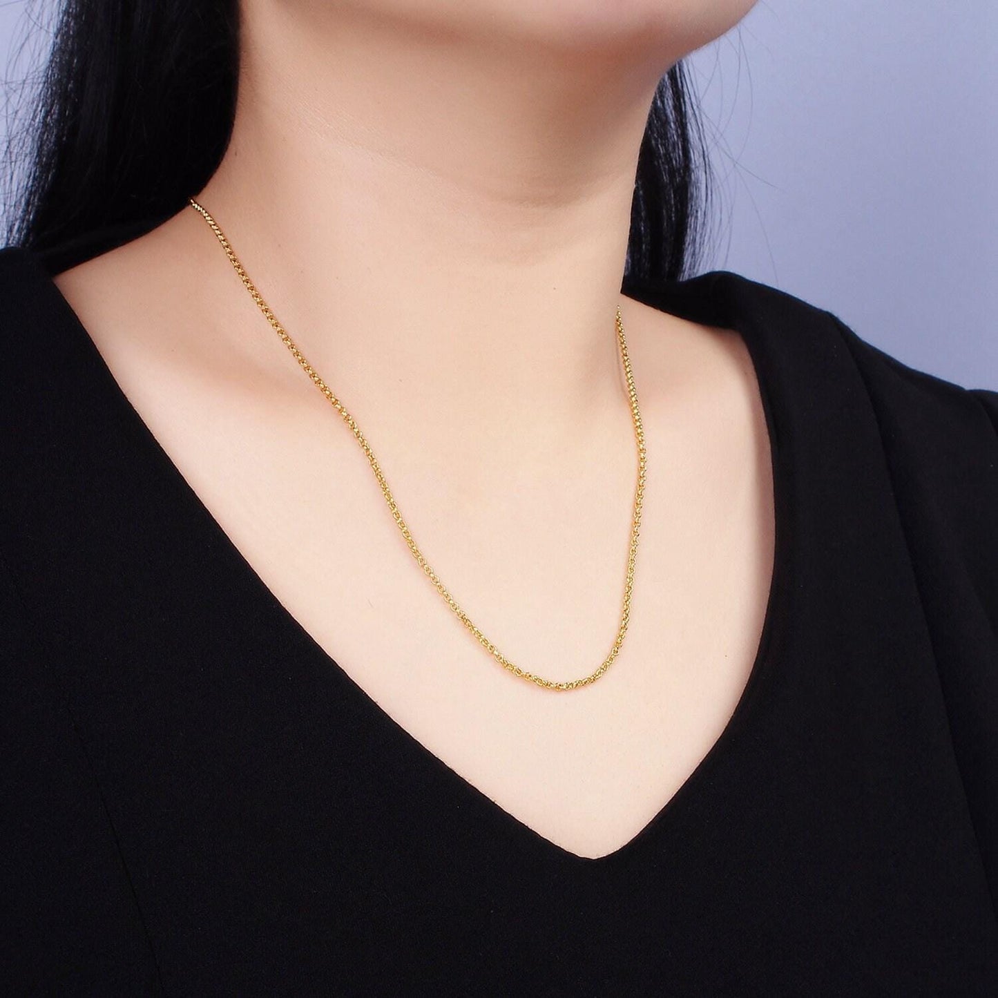 24k gold filled 2mm dainty rollo chain 19.75 inch layering necklace | wa-1940