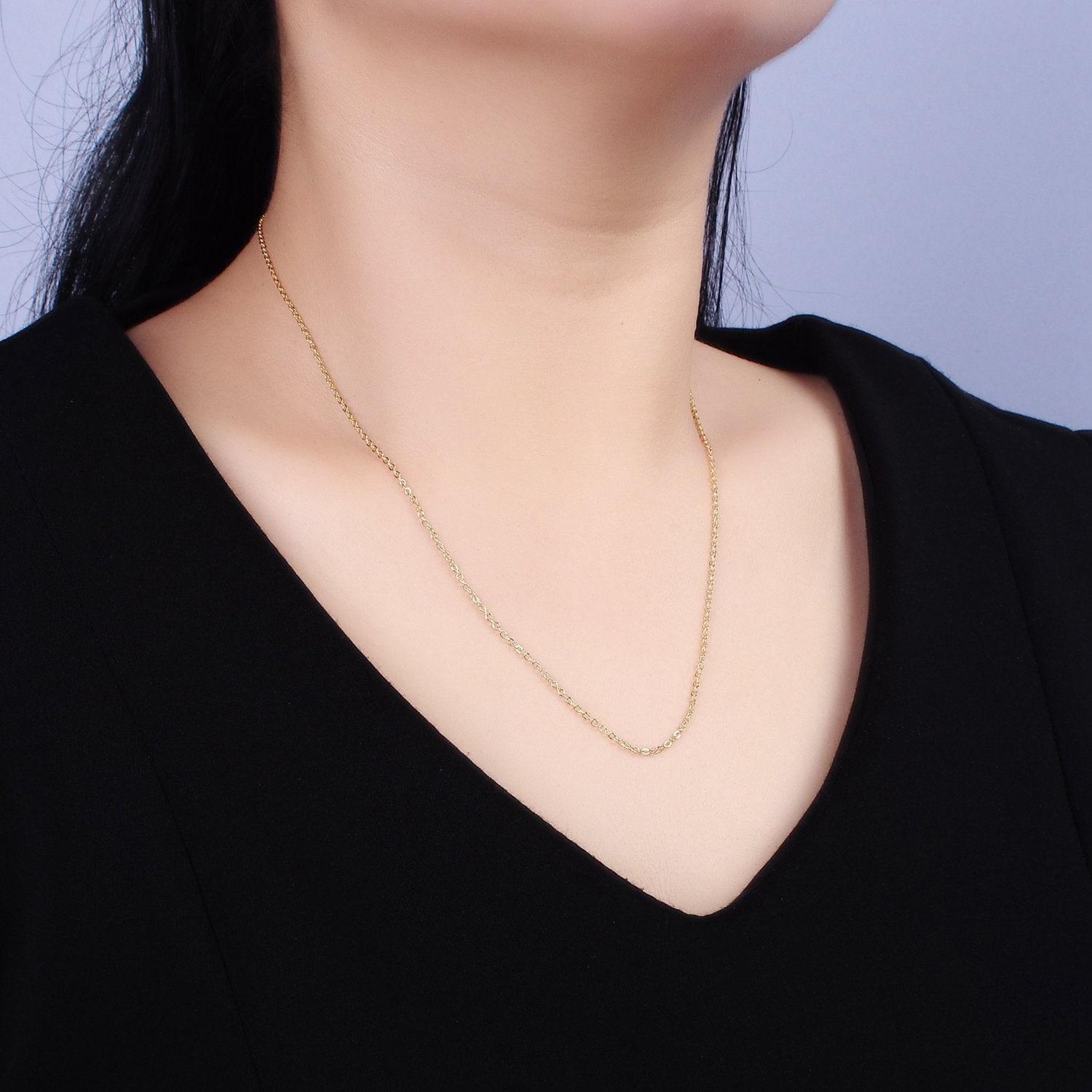 16k gold filled 1.2mm dainty cable 18 inch layering chain necklace | wa-1938