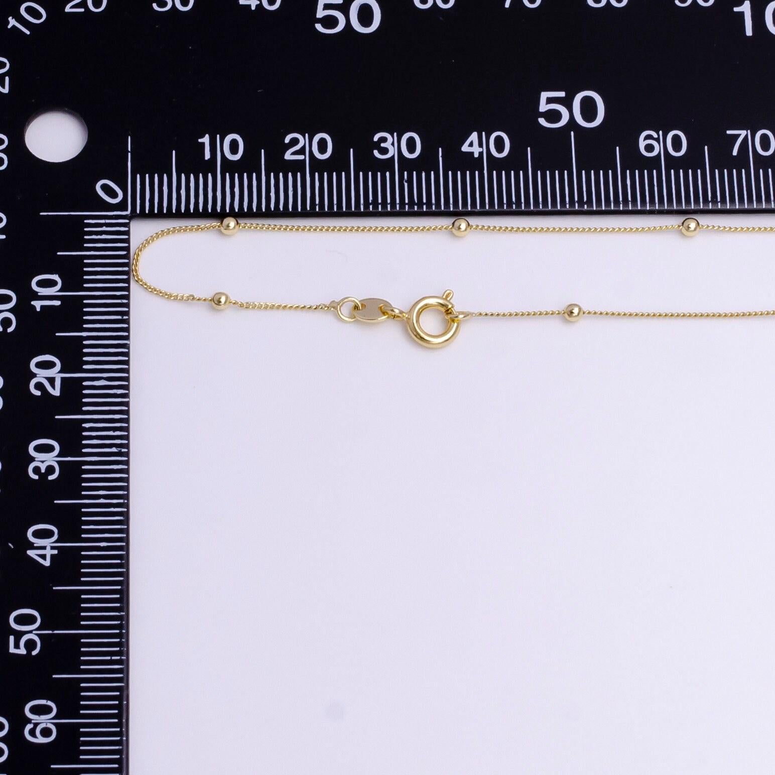 2mm beaded satellite 0.8mm curb 17.5 inch layering chain necklace | wa-1900
