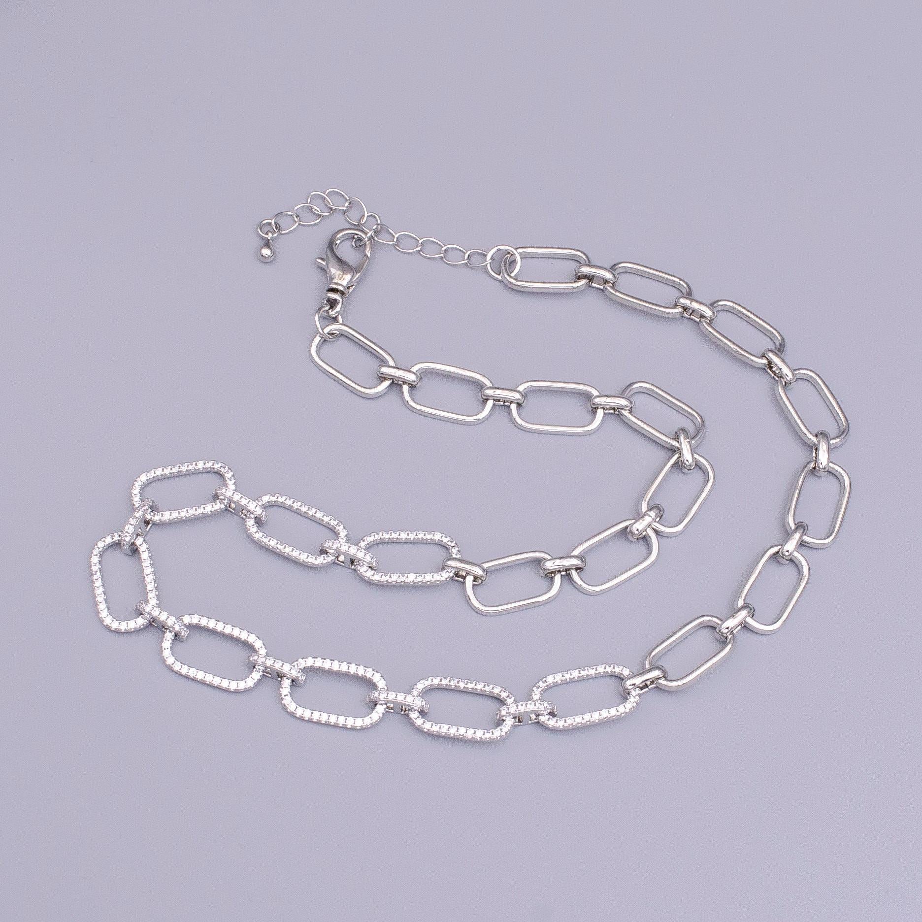 16k gold filled 10mm half micro paved cz paperclip 17 inch chain necklace in gold & silver | wa-1894 wa-1895