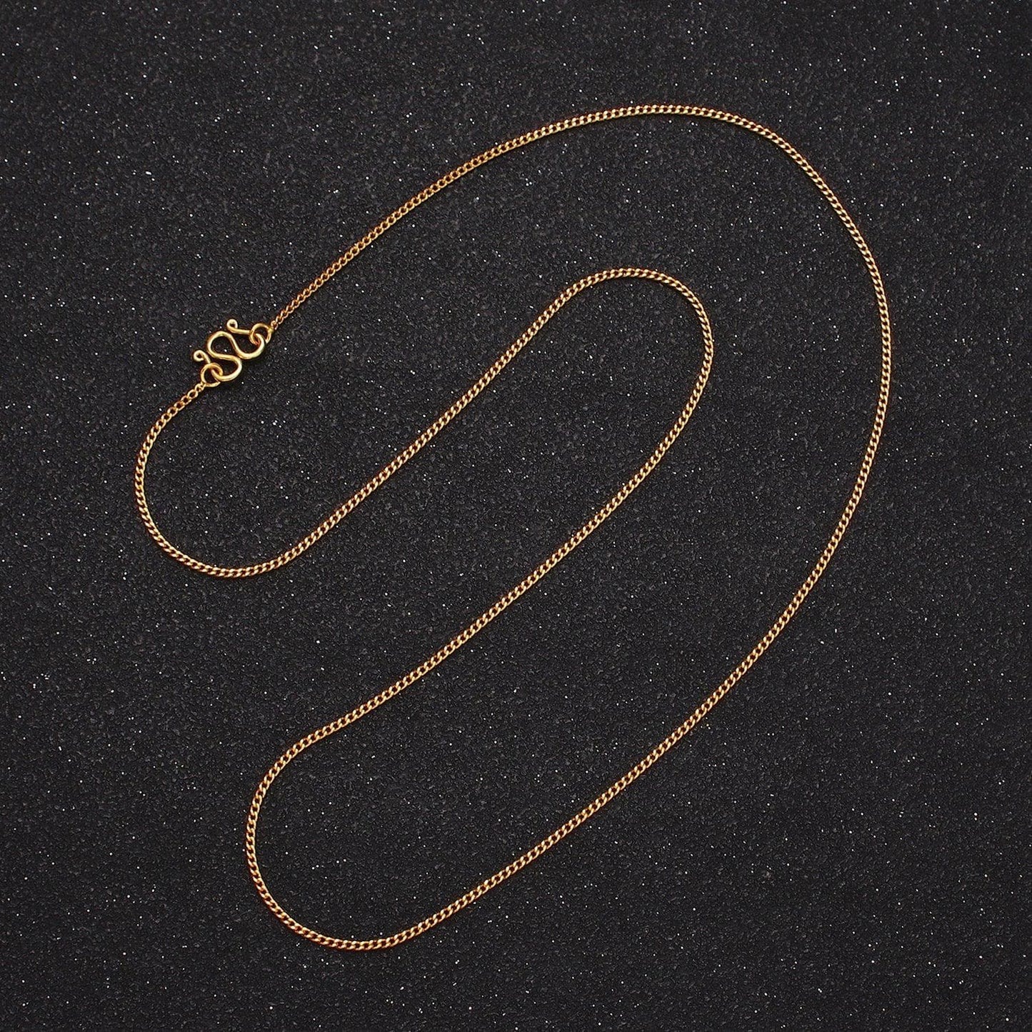 24k gold filled 1mm cuban curb 17.25 inch layering chain necklace w. lobster clasps, s-hook clasps closure | wa-1882 wa-1883