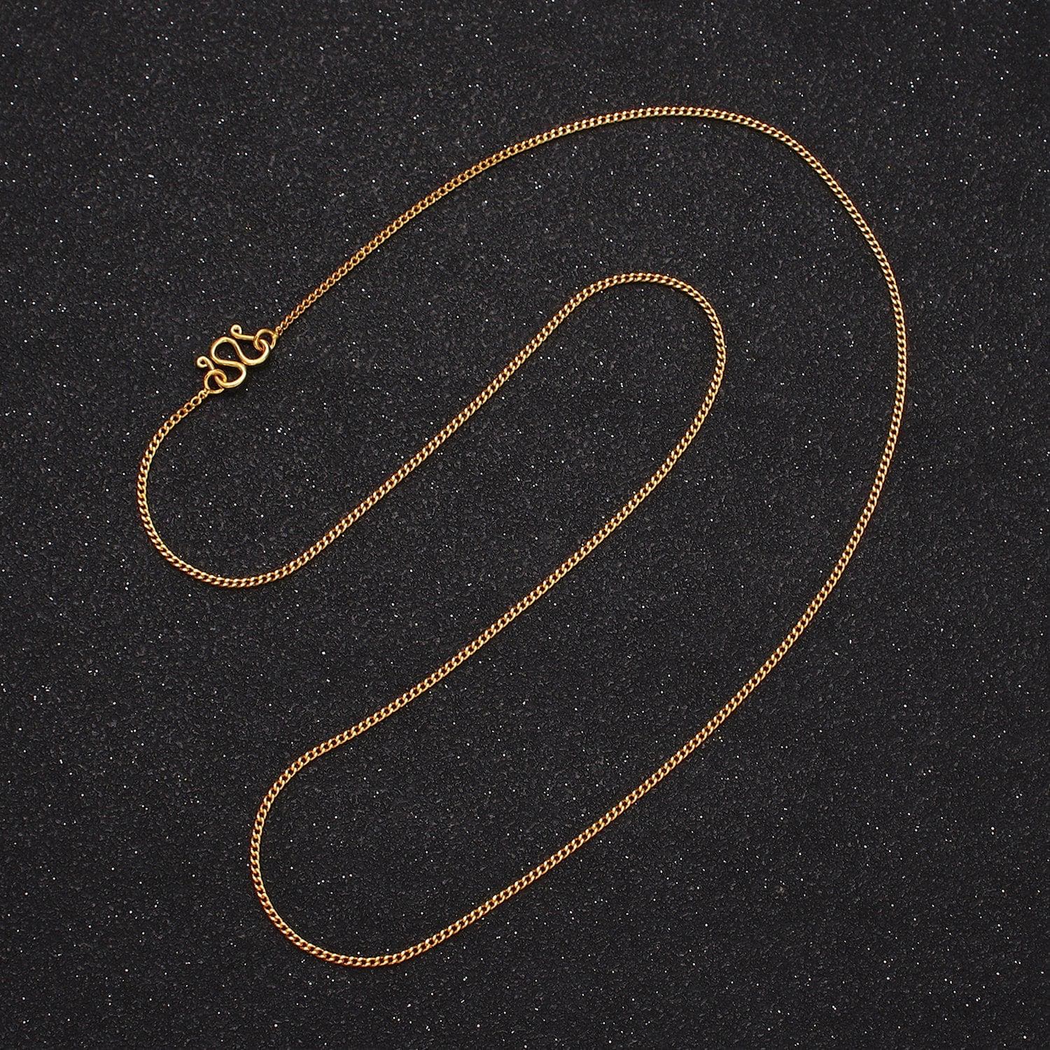 24k gold filled 1mm cuban curb 17.25 inch layering chain necklace w. lobster clasps, s-hook clasps closure | wa-1882 wa-1883