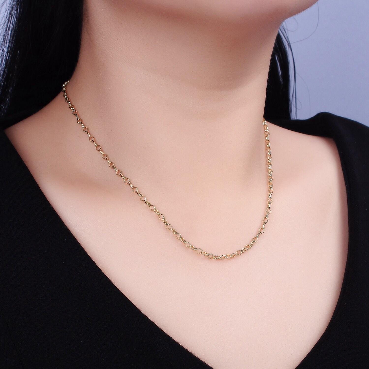 14k gold filled 3mm unique quatrefoil cable link necklace 17 inch layering necklace for her | wa-1879