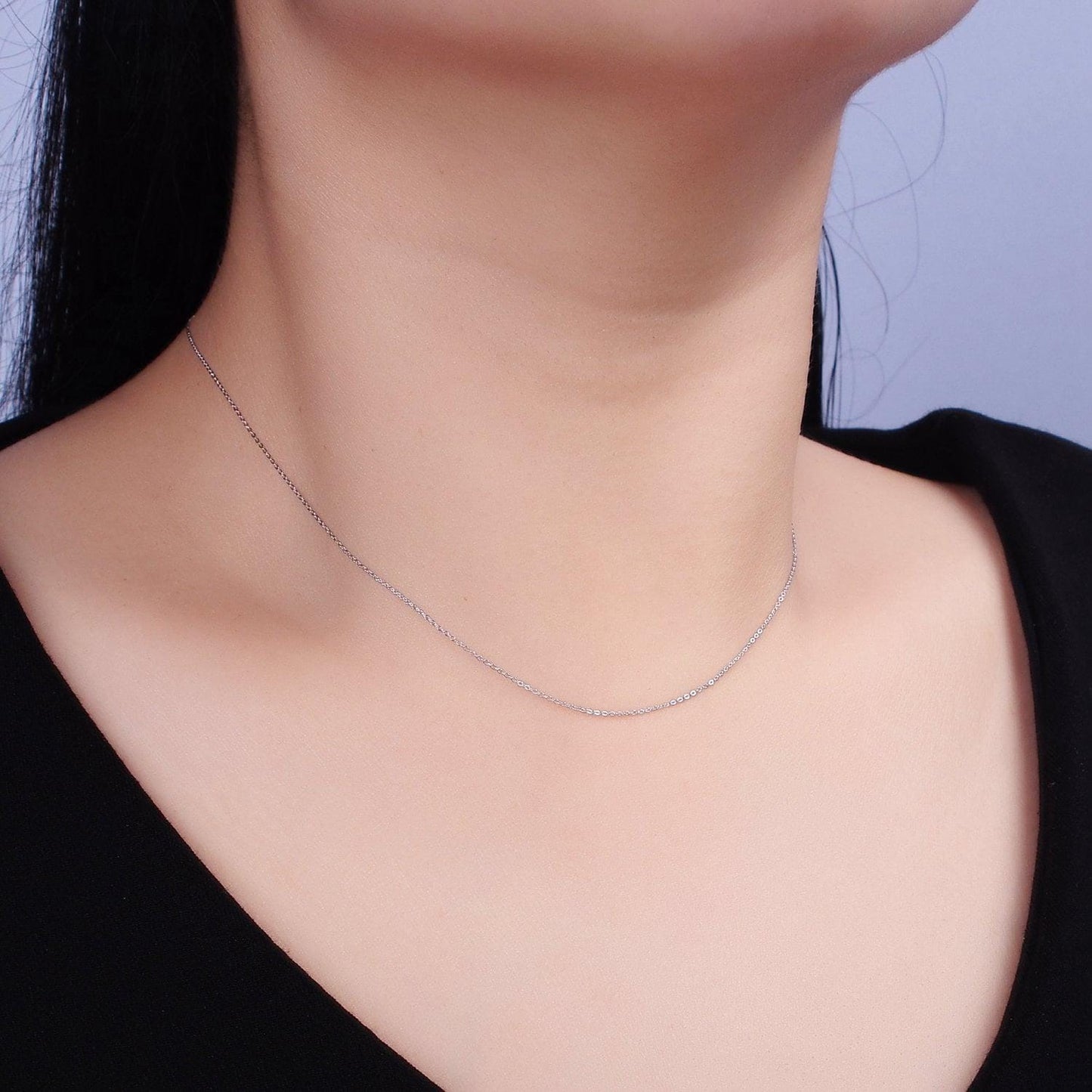 Fine silver chain necklace .50mm cable chain necklace 15.5 inch length choker necklace for her wa1877