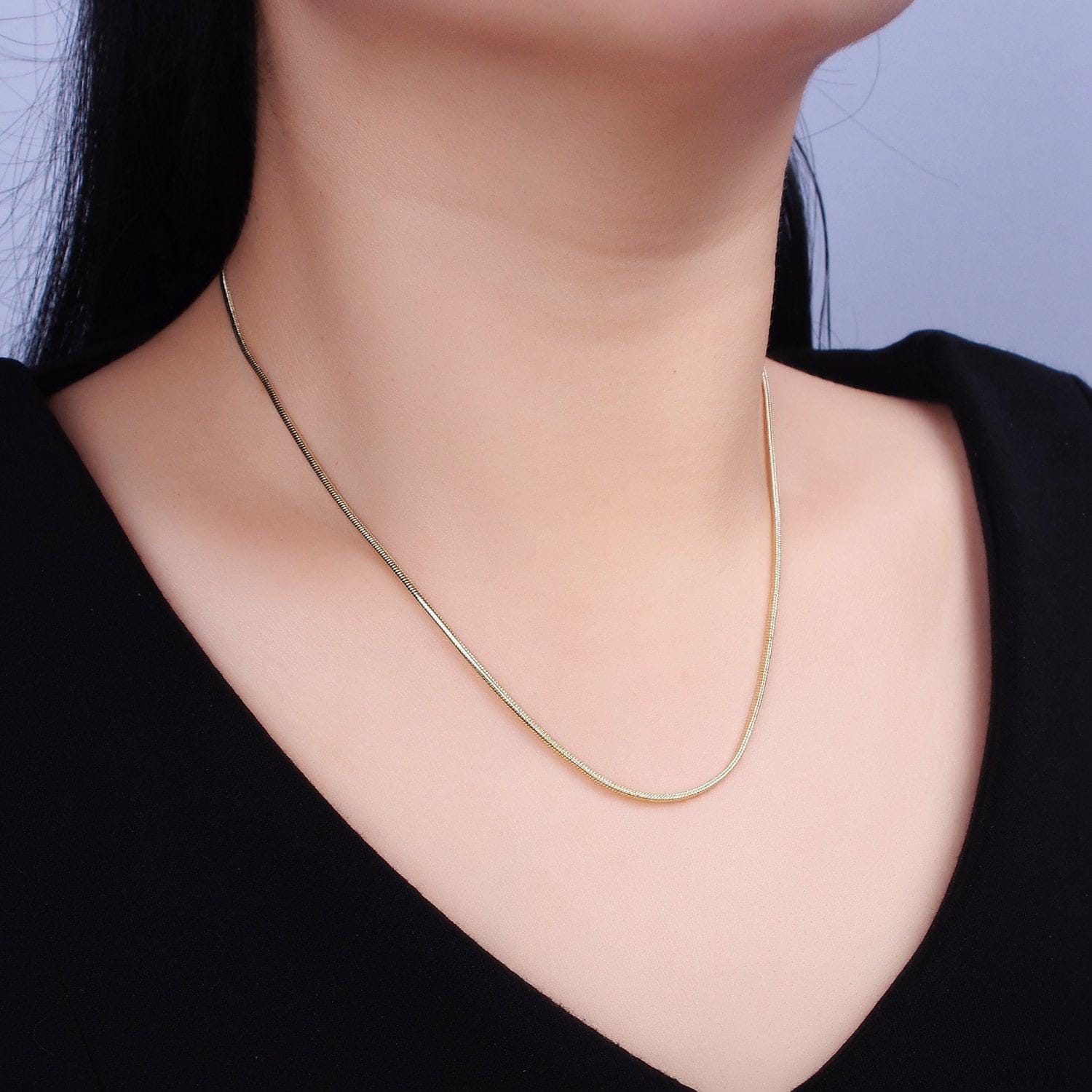 Gold thin mini round snake herringbone chain necklaces 1.7mm chain waterproof gold jewelry minimalist layered styles necklace