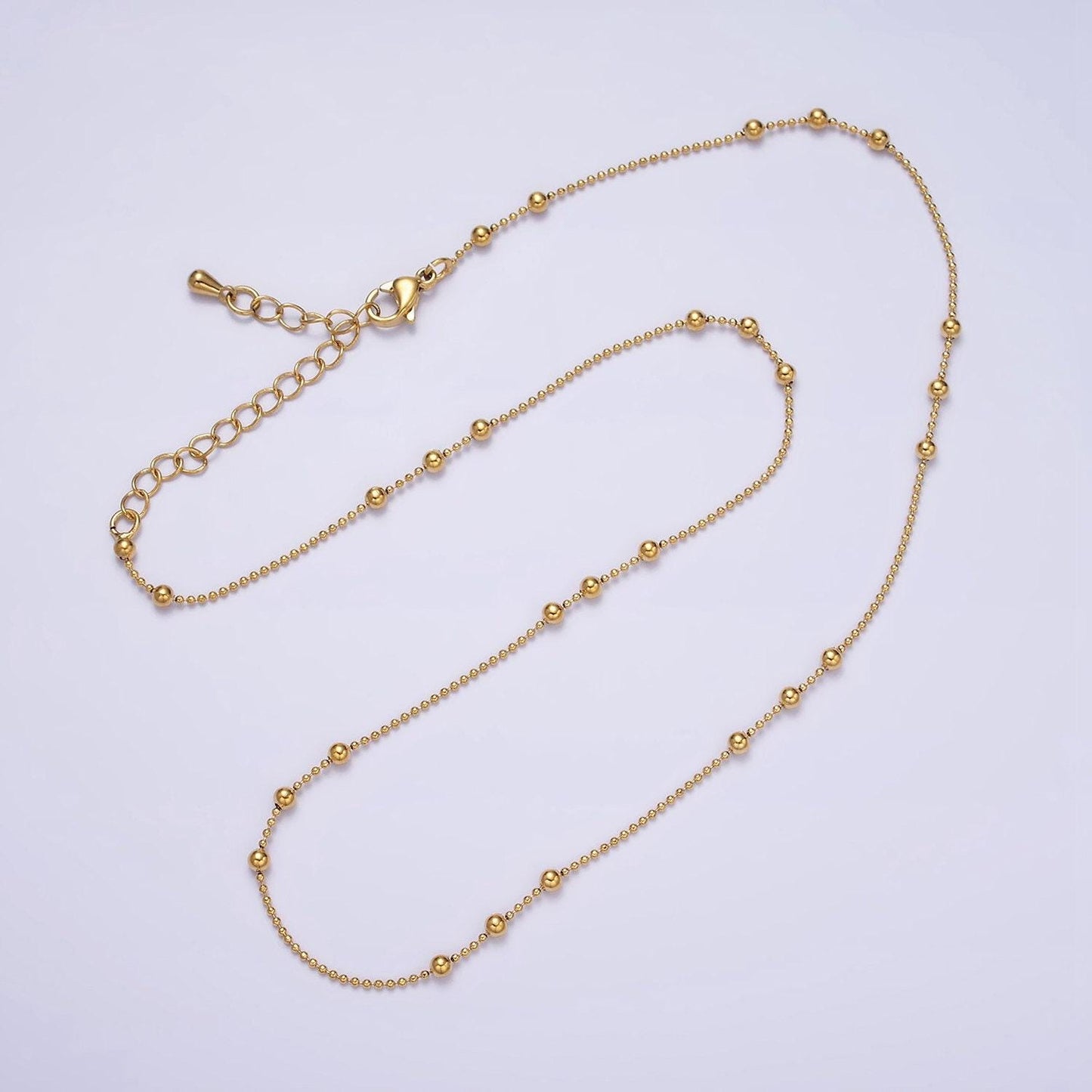 24k gold filled beaded satellite chain gold filled silver chain simple everyday layering necklace 15.75 inch | wa-1855 wa-1856