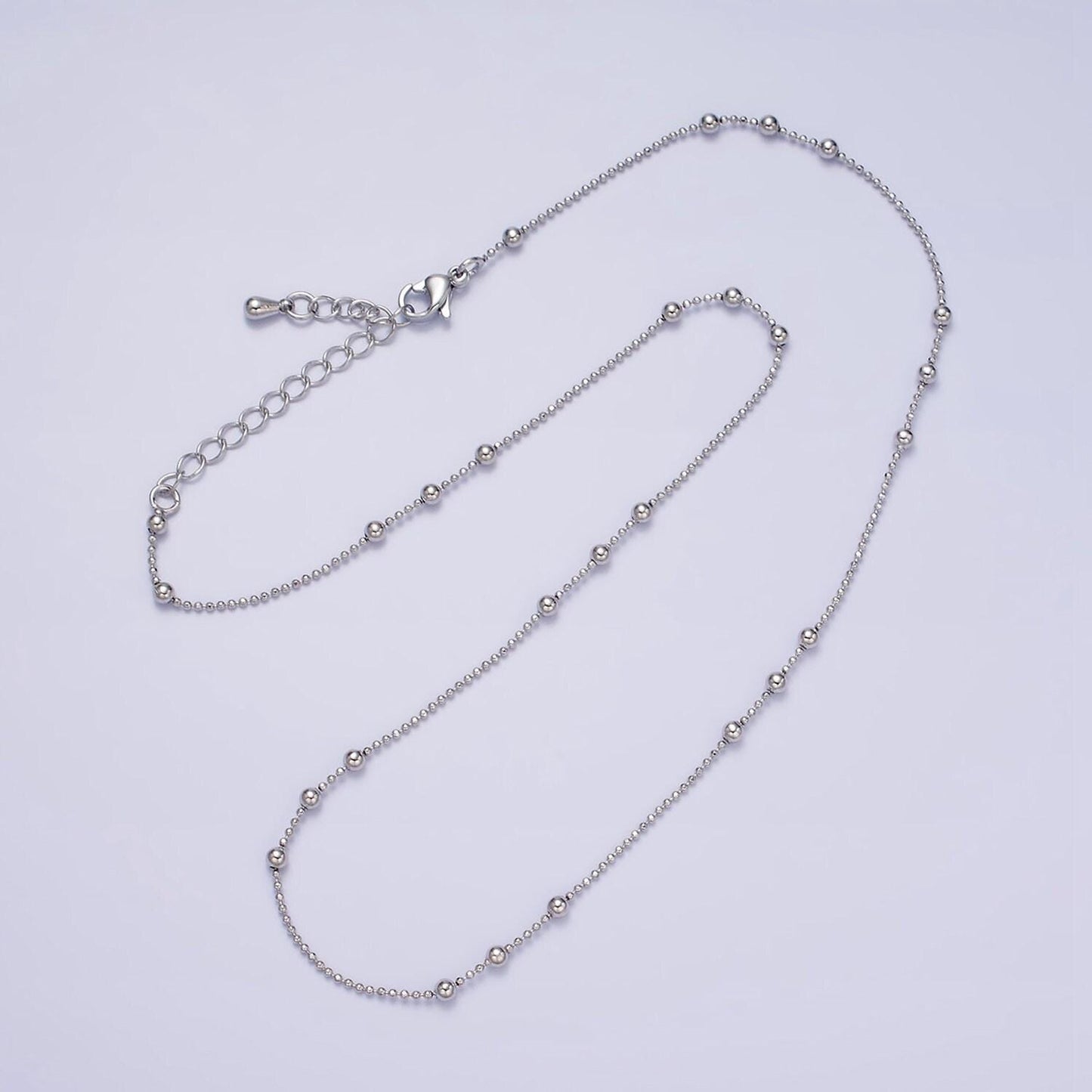 24k gold filled beaded satellite chain gold filled silver chain simple everyday layering necklace 15.75 inch | wa-1855 wa-1856