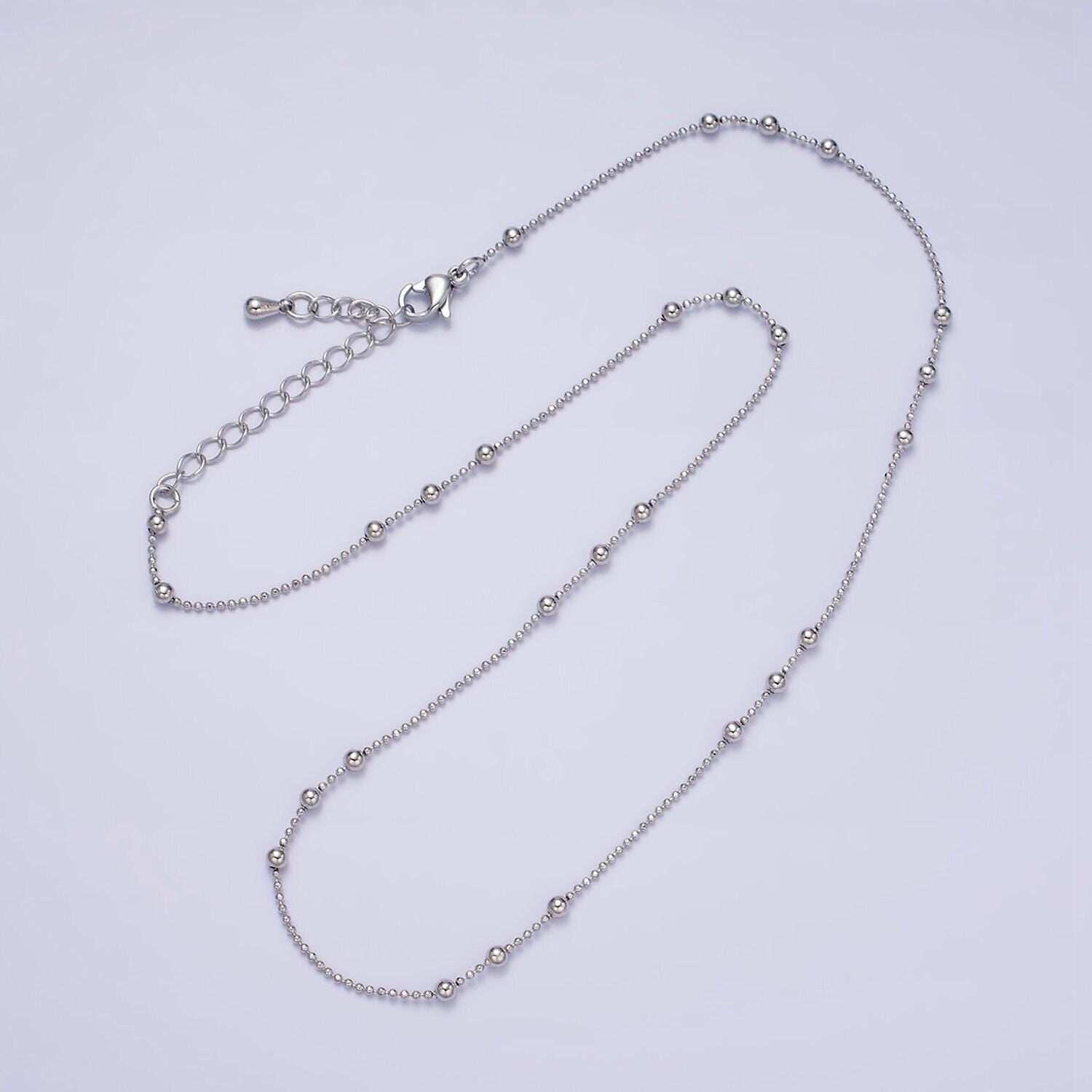 24k gold filled beaded satellite chain gold filled silver chain simple everyday layering necklace 15.75 inch | wa-1855 wa-1856