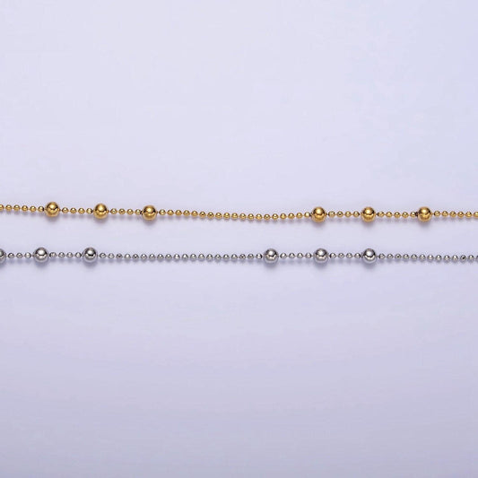 24k gold filled beaded satellite chain gold filled silver chain simple everyday layering necklace 18 inch | wa-1853 wa-1854