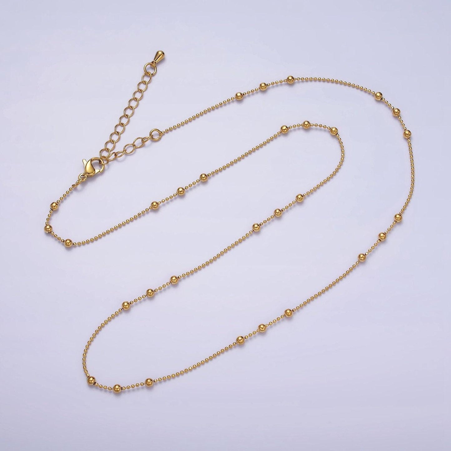 24k gold filled beaded satellite chain gold filled silver chain simple everyday layering necklace 18 inch | wa-1853 wa-1854
