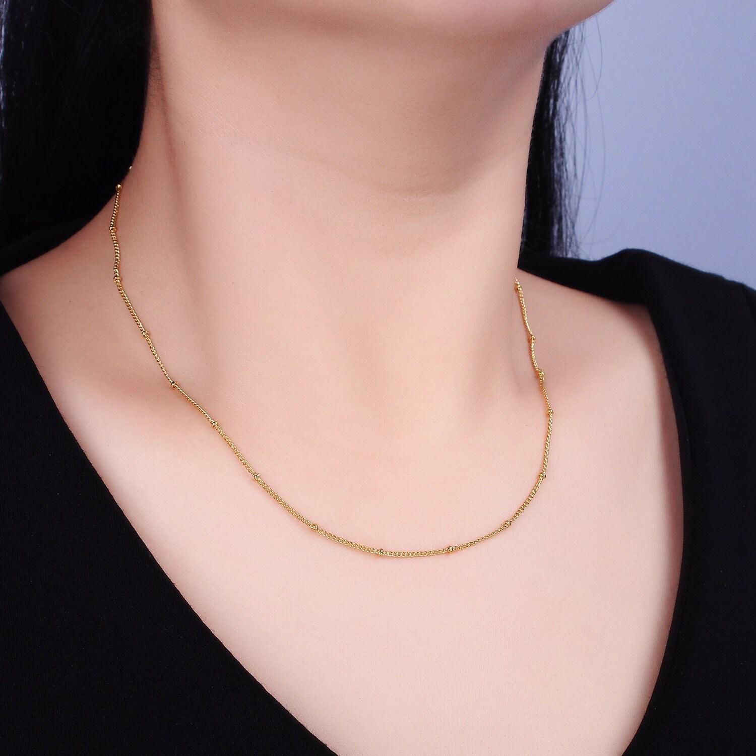 24k gold filled curb chain with gold beads for wholesale necklace dainty satellite chain jewelry making supplies | wa1845 wa1846