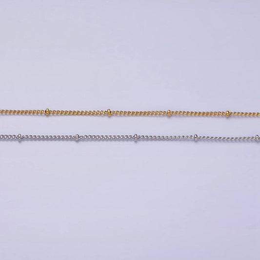 24k gold filled beaded cable chain necklace, silver gold satellite chain necklace 18 inch | wa1843 wa1844