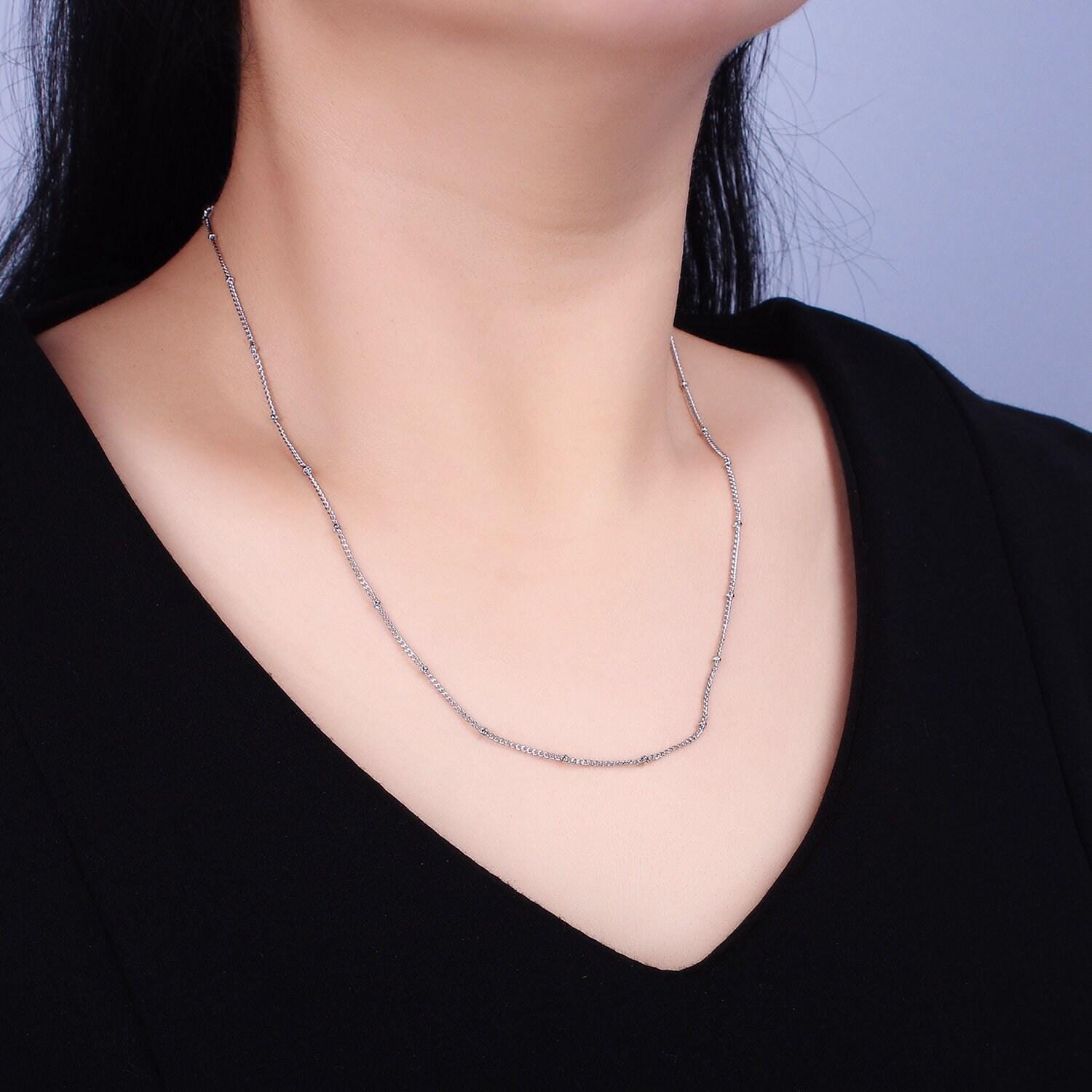 24k gold filled beaded cable chain necklace, silver gold satellite chain necklace 18 inch | wa1843 wa1844