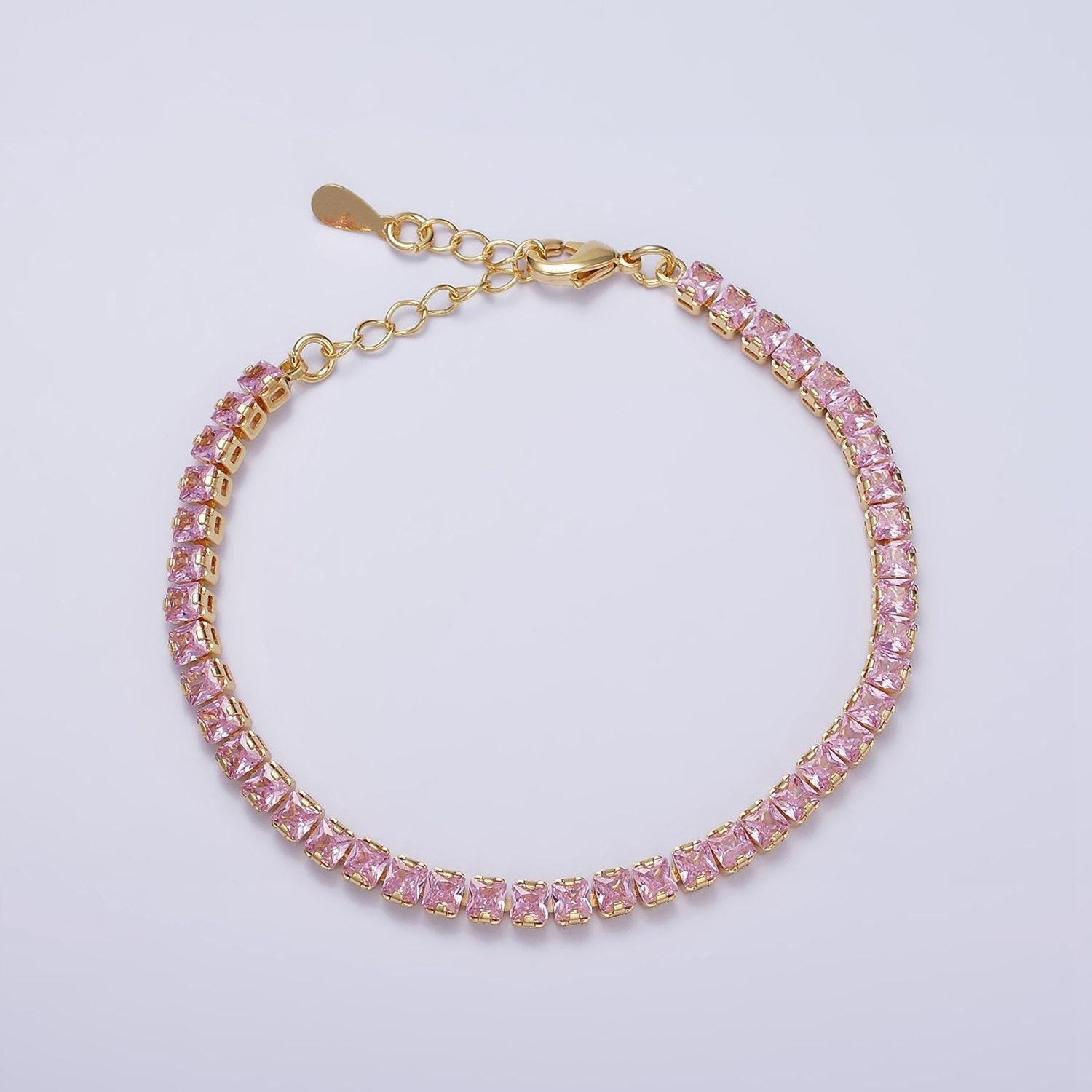 Dainty gold tennis bracelet cz silver tennis bracelet cubic zirconia bracelet green pink clear cz bracelet wa1791