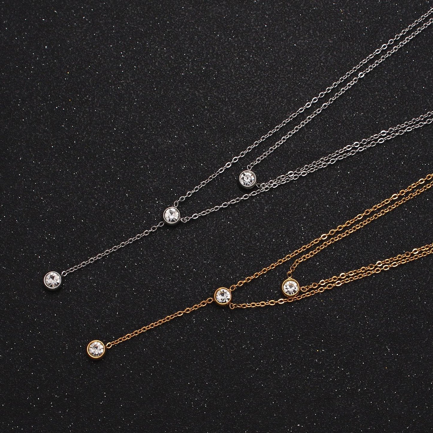 Dainty lariat y necklace for women round bezel cut long drop necklace layered chain necklace minimalist jewelry for mother day gift wa1715