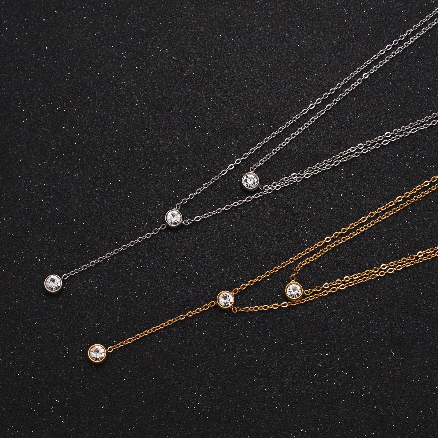 Dainty lariat y necklace for women round bezel cut long drop necklace layered chain necklace minimalist jewelry for mother day gift wa1715