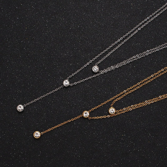 Dainty lariat y necklace for women round bezel cut long drop necklace layered chain necklace minimalist jewelry for mother day gift wa1715