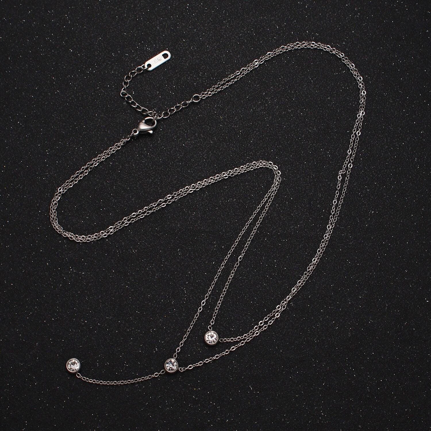 Dainty lariat y necklace for women round bezel cut long drop necklace layered chain necklace minimalist jewelry for mother day gift wa1715