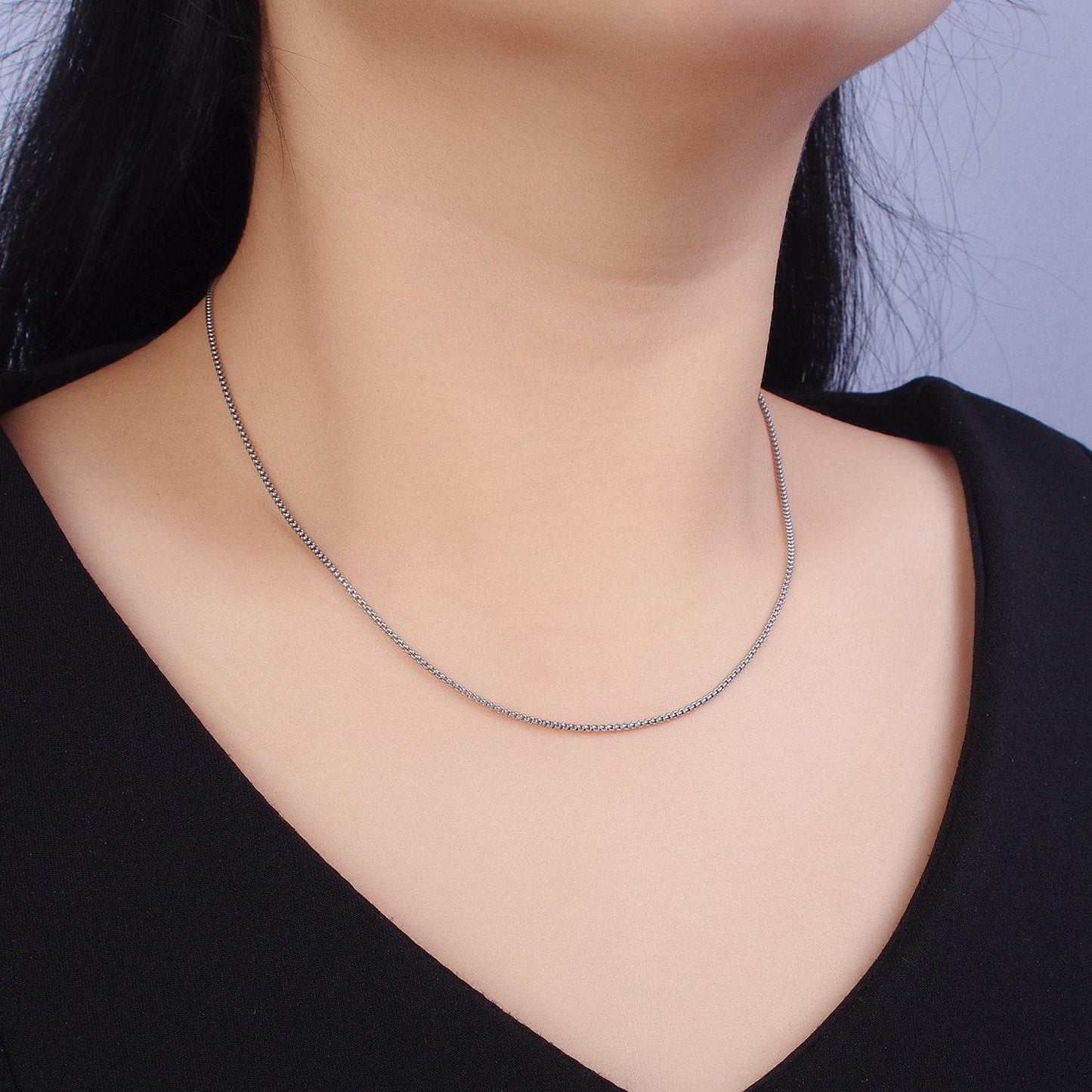 Dainty stainless steel box chain necklace 1.2 mm gold box chain 17.7 inches for handmade jewelry making tarnish resistant chain wa1703