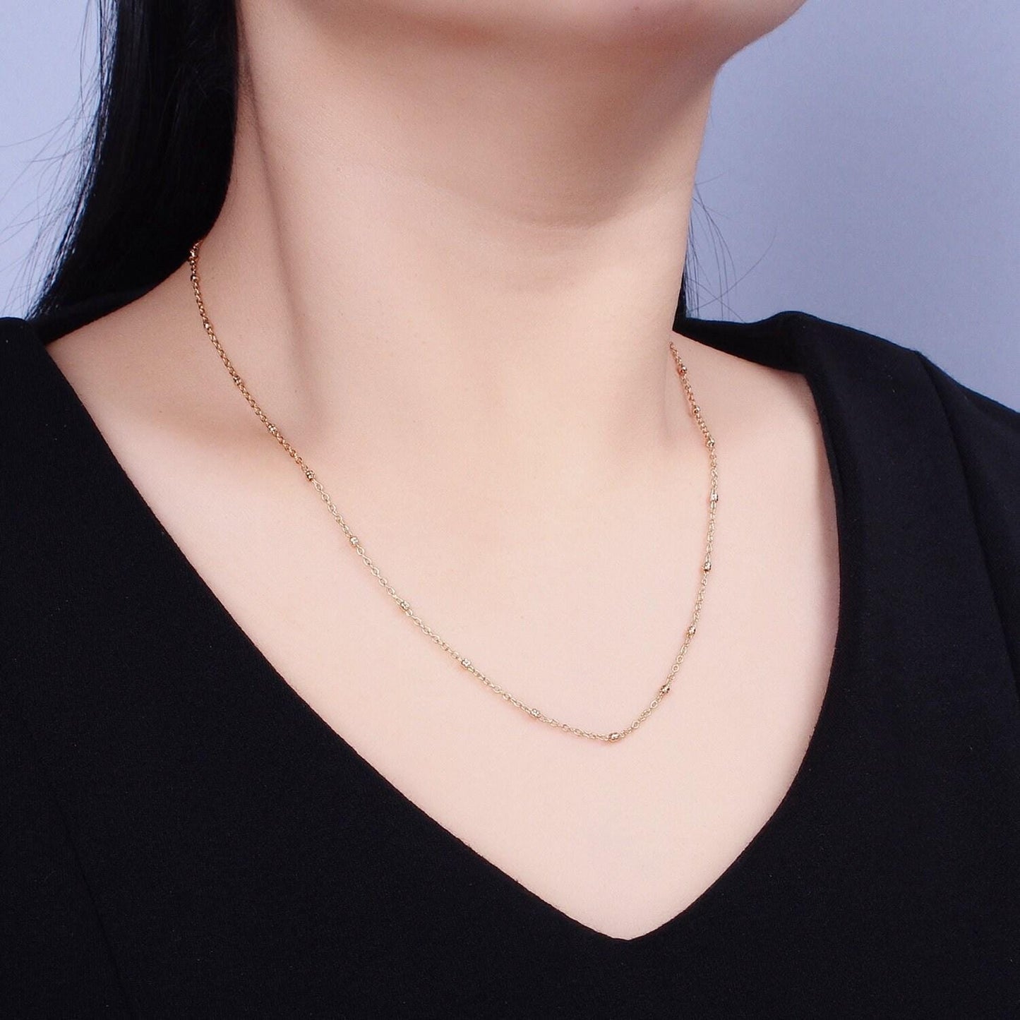 17.75inch satellite chain necklace 18k gold filled bead chain for jewelry necklace making 1.2m cable necklace w/ lobster clasp | wa1684