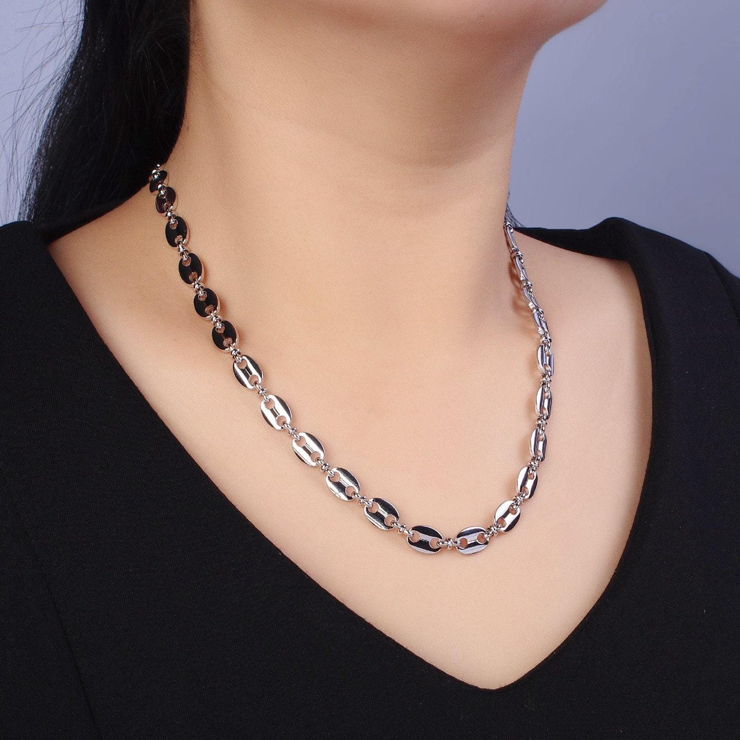 Bold anchor link necklace silver mariner chain necklace for men women necklace 8mm width link ready to wear necklace layering wa-1596