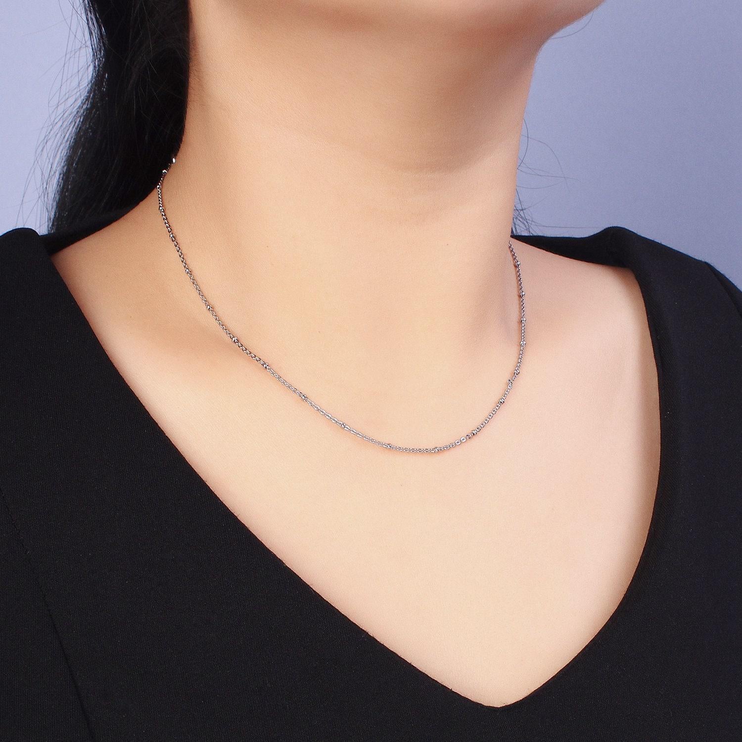 1mm beaded satellite chain silver satellite necklace dainty simple everyday 16.5 inch layering necklace for minimalist jewelry wa-1594