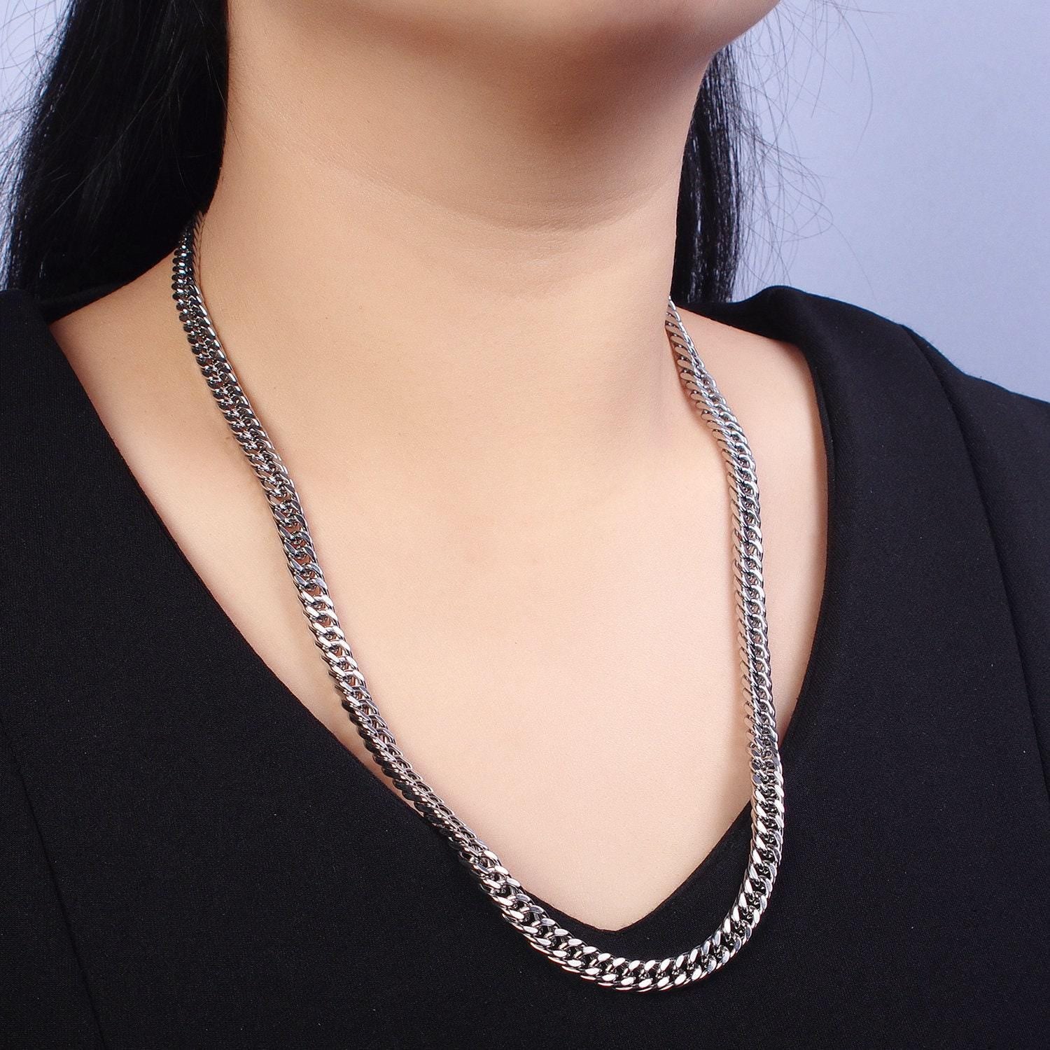 Waterproof men's chain necklace cuban chain 6.8mm 316l stainless steel men's silver chains 23.6 inch long statement necklace tarnish free