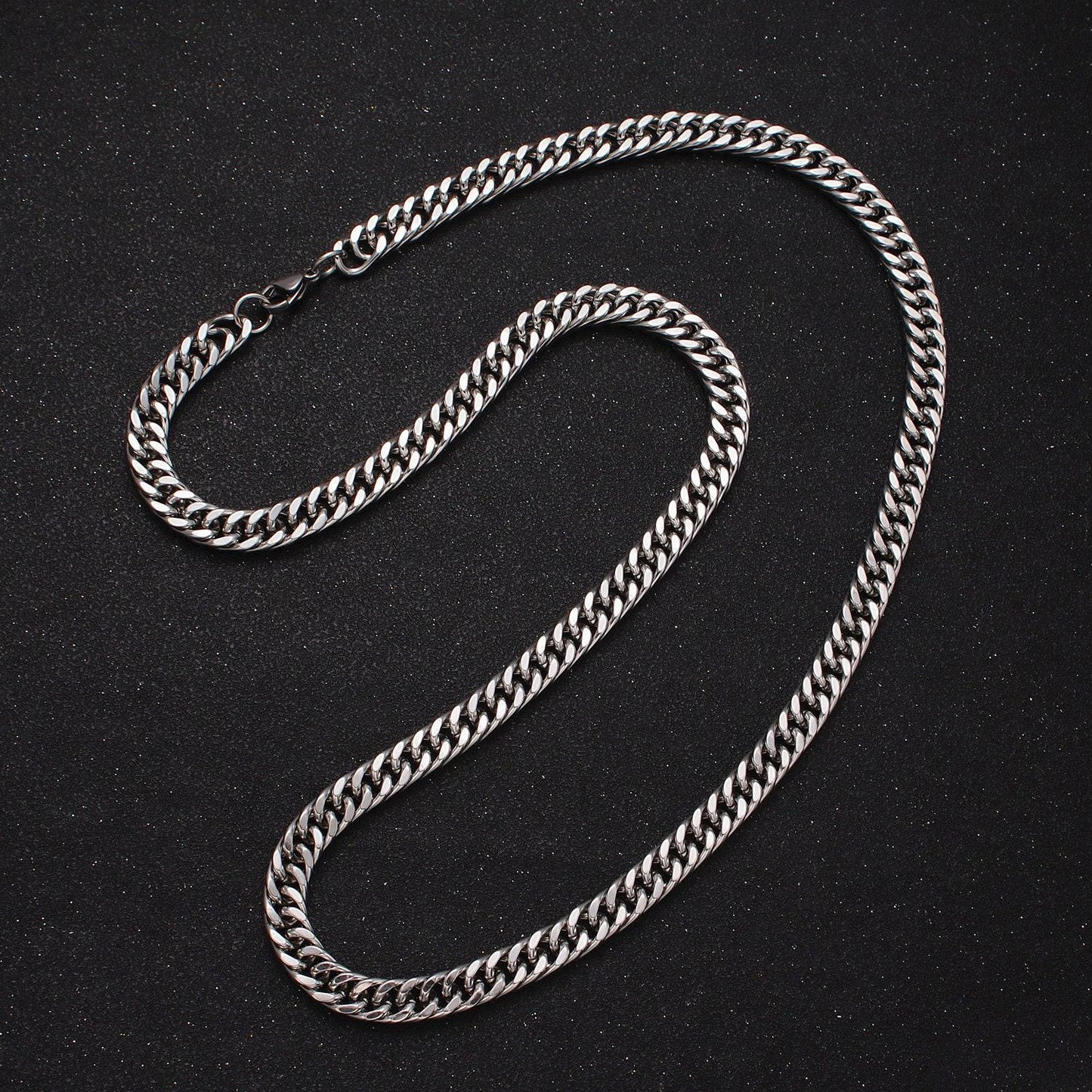 Waterproof men's chain necklace cuban chain 6.8mm 316l stainless steel men's silver chains 23.6 inch long statement necklace tarnish free