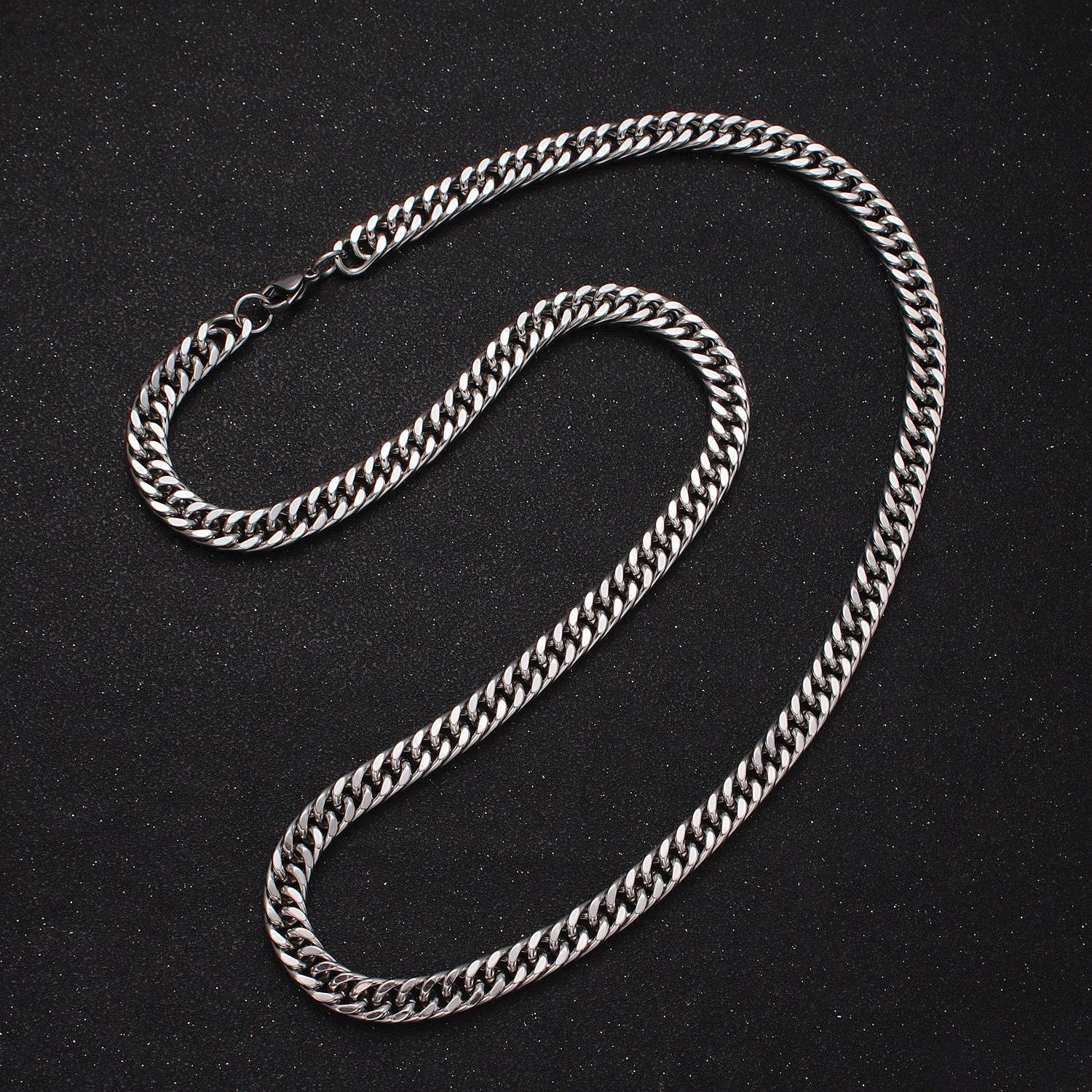 Waterproof men's chain necklace cuban chain 6.8mm 316l stainless steel men's silver chains 23.6 inch long statement necklace tarnish free
