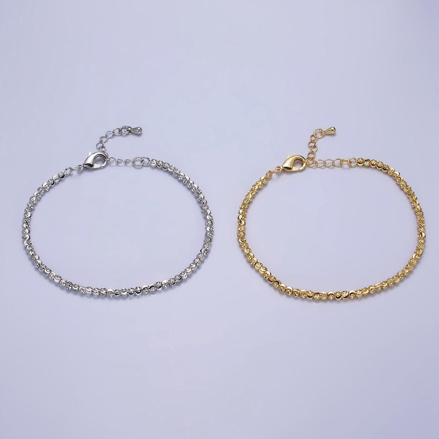 Dainty gold sparkling moon cut ball bead bracelet chain thin minimalist jewelry 2.8mm beaded ball 7 inch + 2 inch extender wa-1578