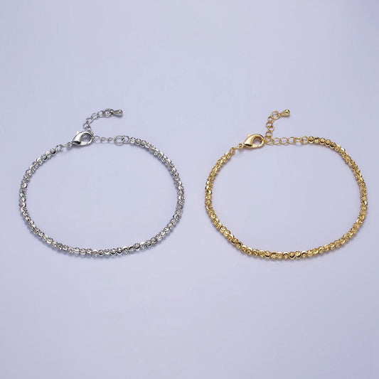 Dainty gold sparkling moon cut ball bead bracelet chain thin minimalist jewelry 2.8mm beaded ball 7 inch + 2 inch extender wa-1578