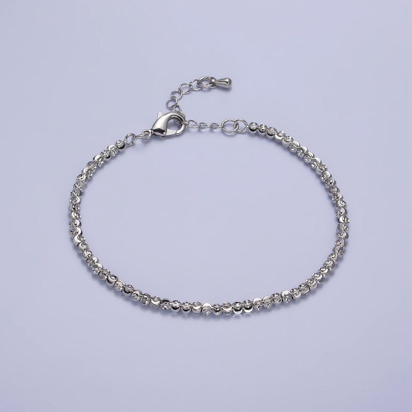 Dainty gold sparkling moon cut ball bead bracelet chain thin minimalist jewelry 2.8mm beaded ball 7 inch + 2 inch extender wa-1578