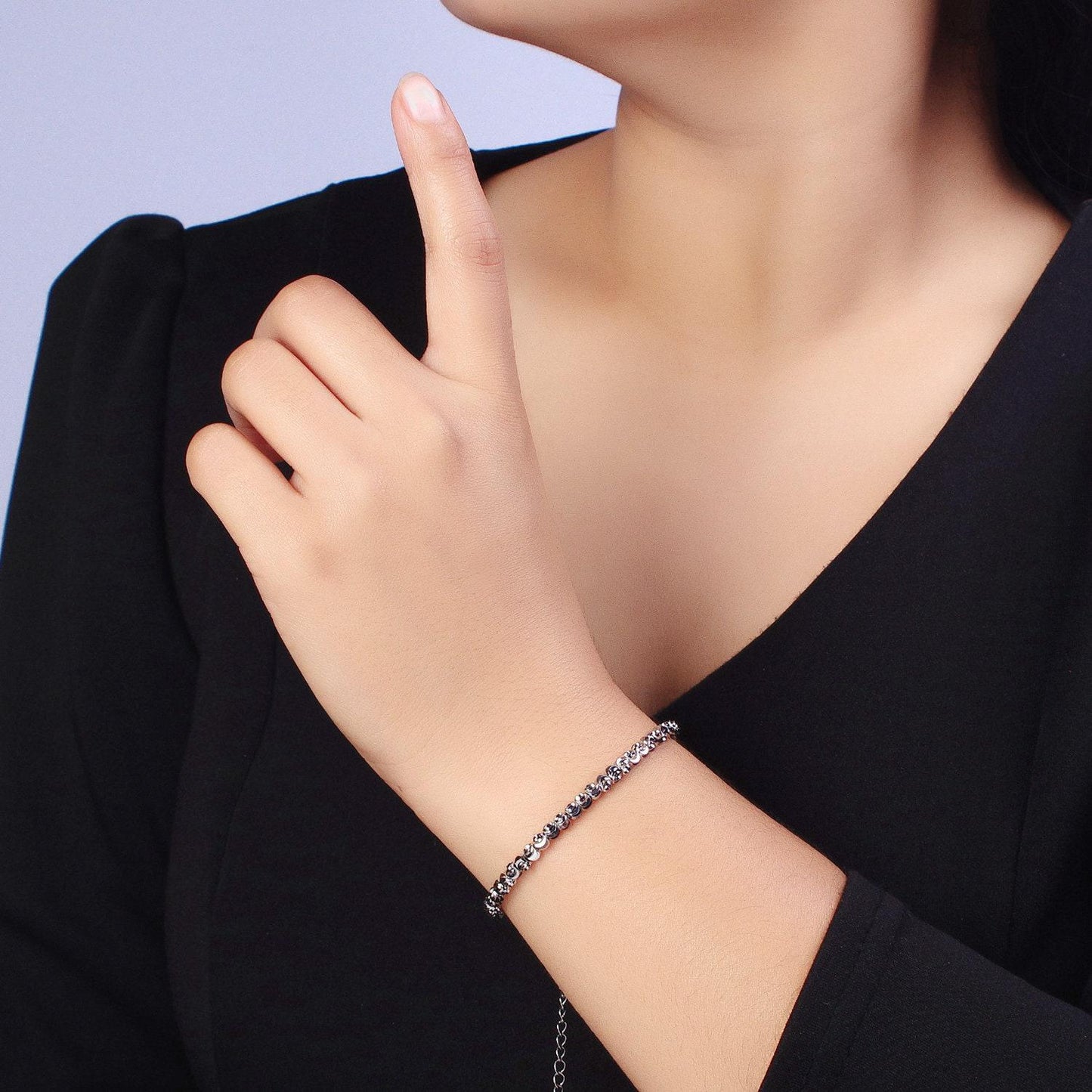Dainty gold sparkling moon cut ball bead bracelet chain thin minimalist jewelry 2.8mm beaded ball 7 inch + 2 inch extender wa-1578