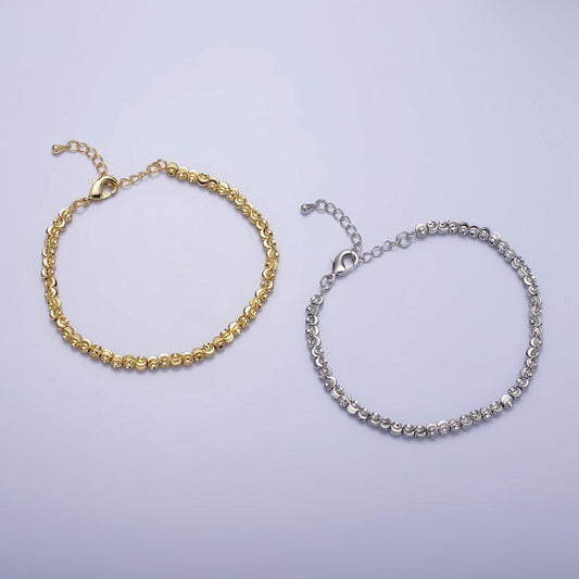Dainty beaded bracelet gold 3.5mm faceted gold beads adjustable bracelet 7 inch + 2 inch extender handmade jewelry moon cut bracelet wa1576