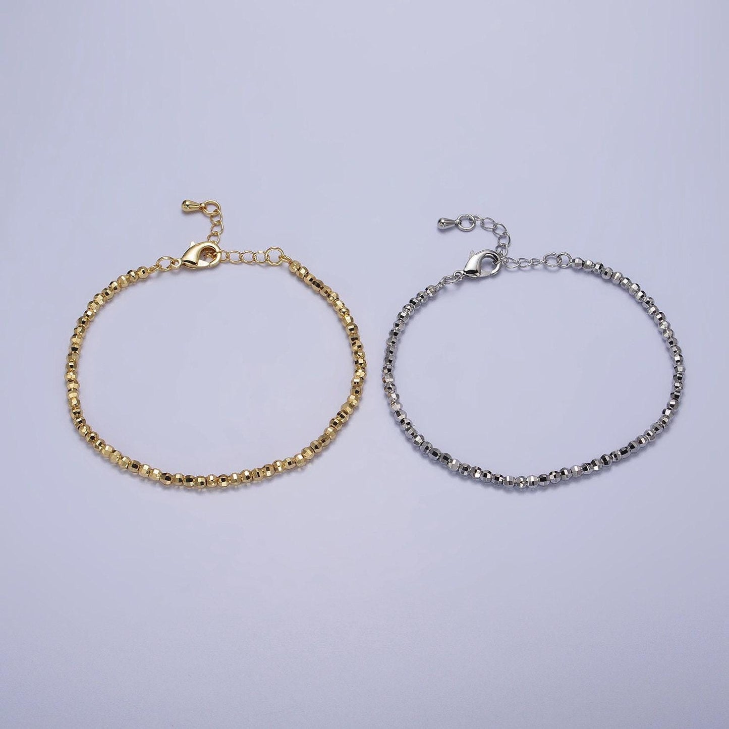 Dainty gold faceted silver bracelet disco ball bead bracelet cut beaded bracelet shiny ball bracelet 7 inch for women wa1572