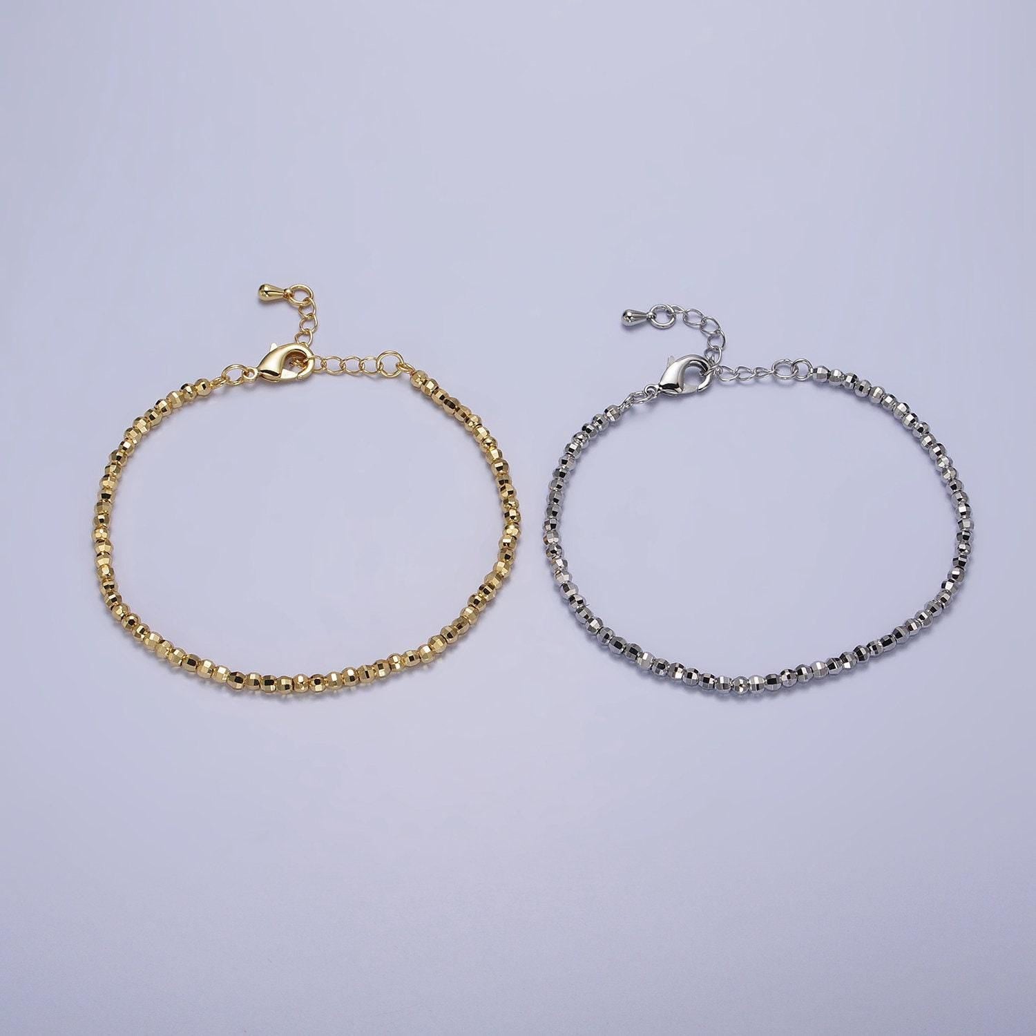 Dainty gold faceted silver bracelet disco ball bead bracelet cut beaded bracelet shiny ball bracelet 7 inch for women wa1572