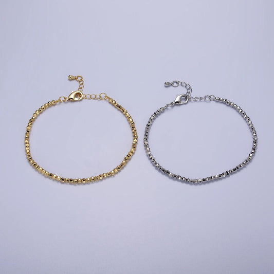 Dainty gold faceted silver bracelet disco ball bead bracelet cut beaded bracelet shiny ball bracelet 7 inch for women wa1572