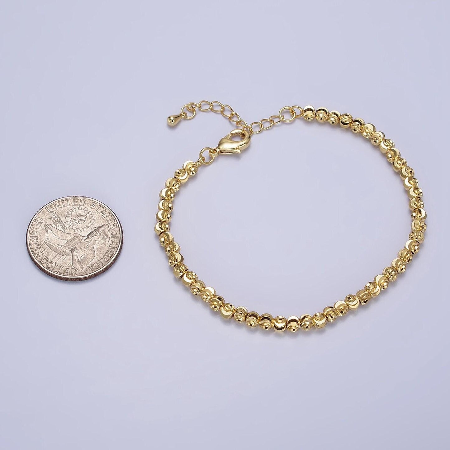 Dainty beaded bracelet gold 3.5mm faceted gold beads adjustable bracelet 7 inch + 2 inch extender handmade jewelry moon cut bracelet wa1576