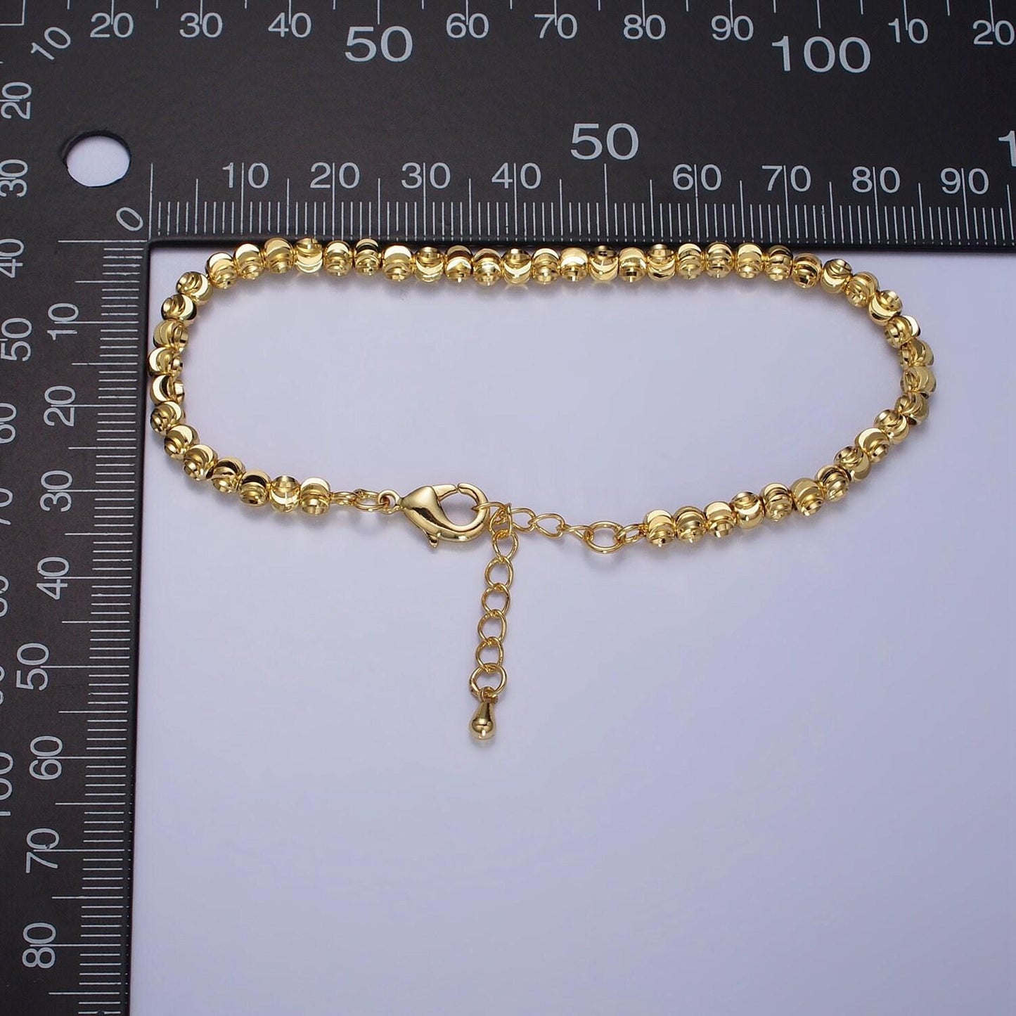 Dainty beaded bracelet gold 3.5mm faceted gold beads adjustable bracelet 7 inch + 2 inch extender handmade jewelry moon cut bracelet wa1576
