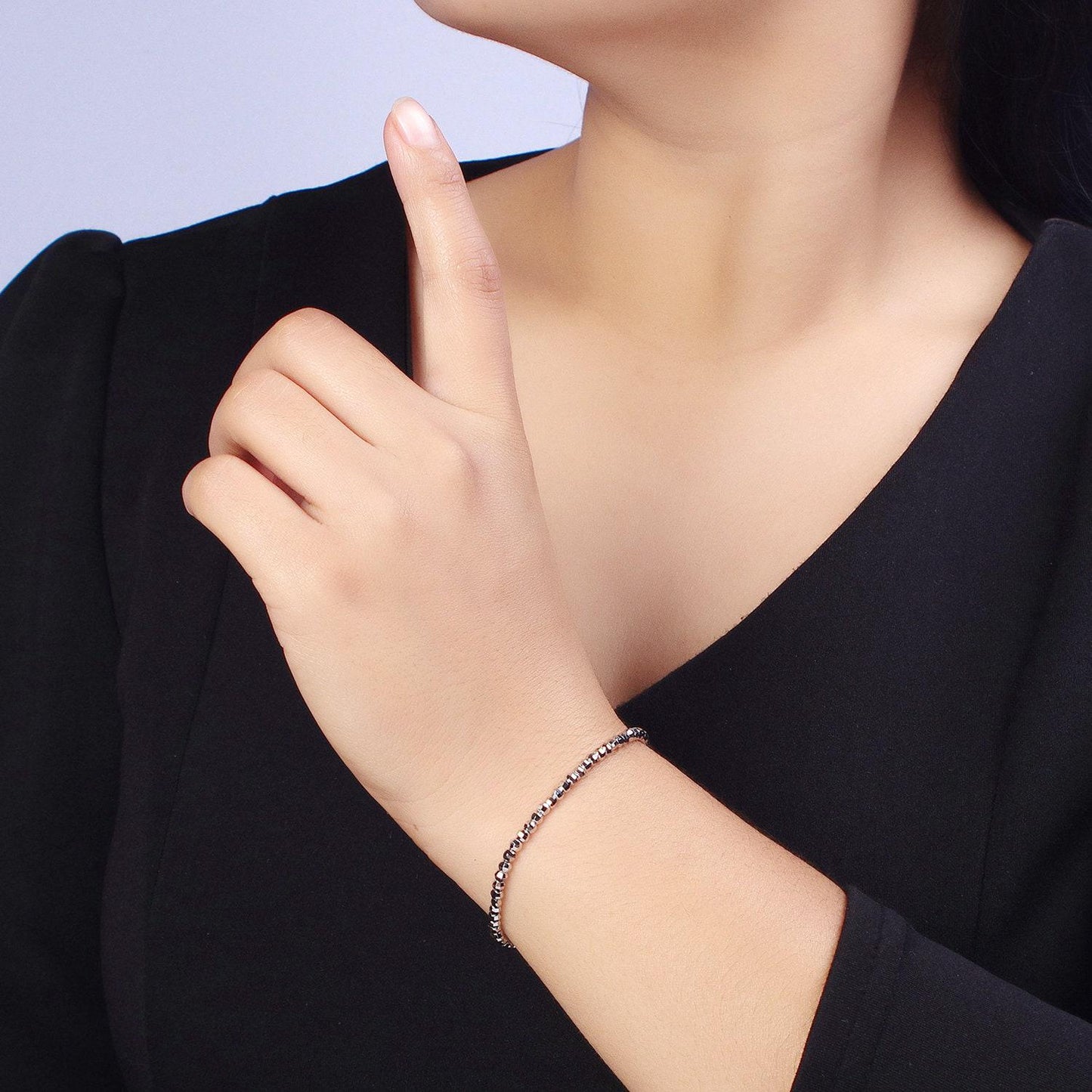 Dainty gold faceted silver bracelet disco ball bead bracelet cut beaded bracelet shiny ball bracelet 7 inch for women wa1572