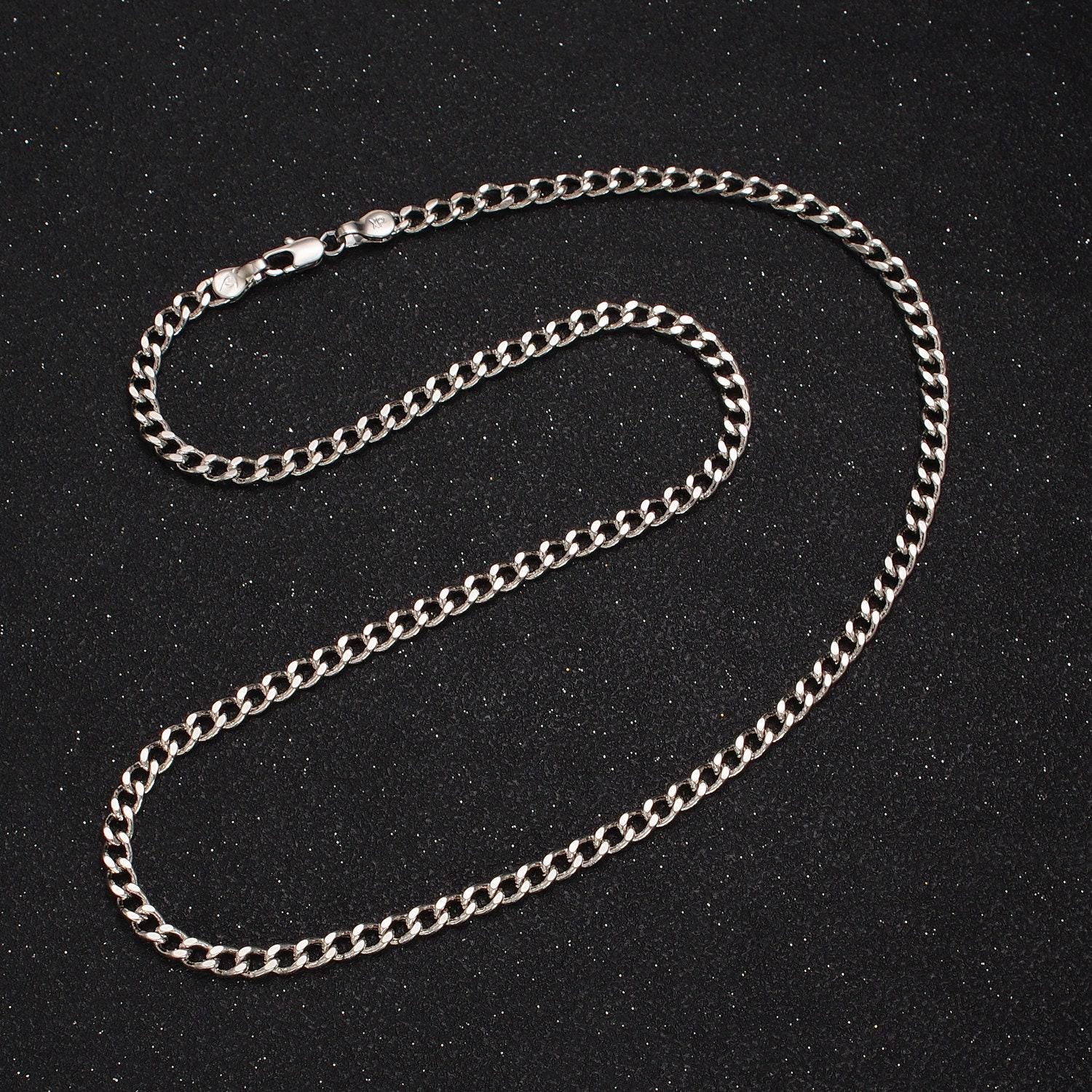1pc 17.5'' ready to use white gold filled cuban curb necklace chain, layer curb chain dainty necklace, pendant charm necklace wa1561