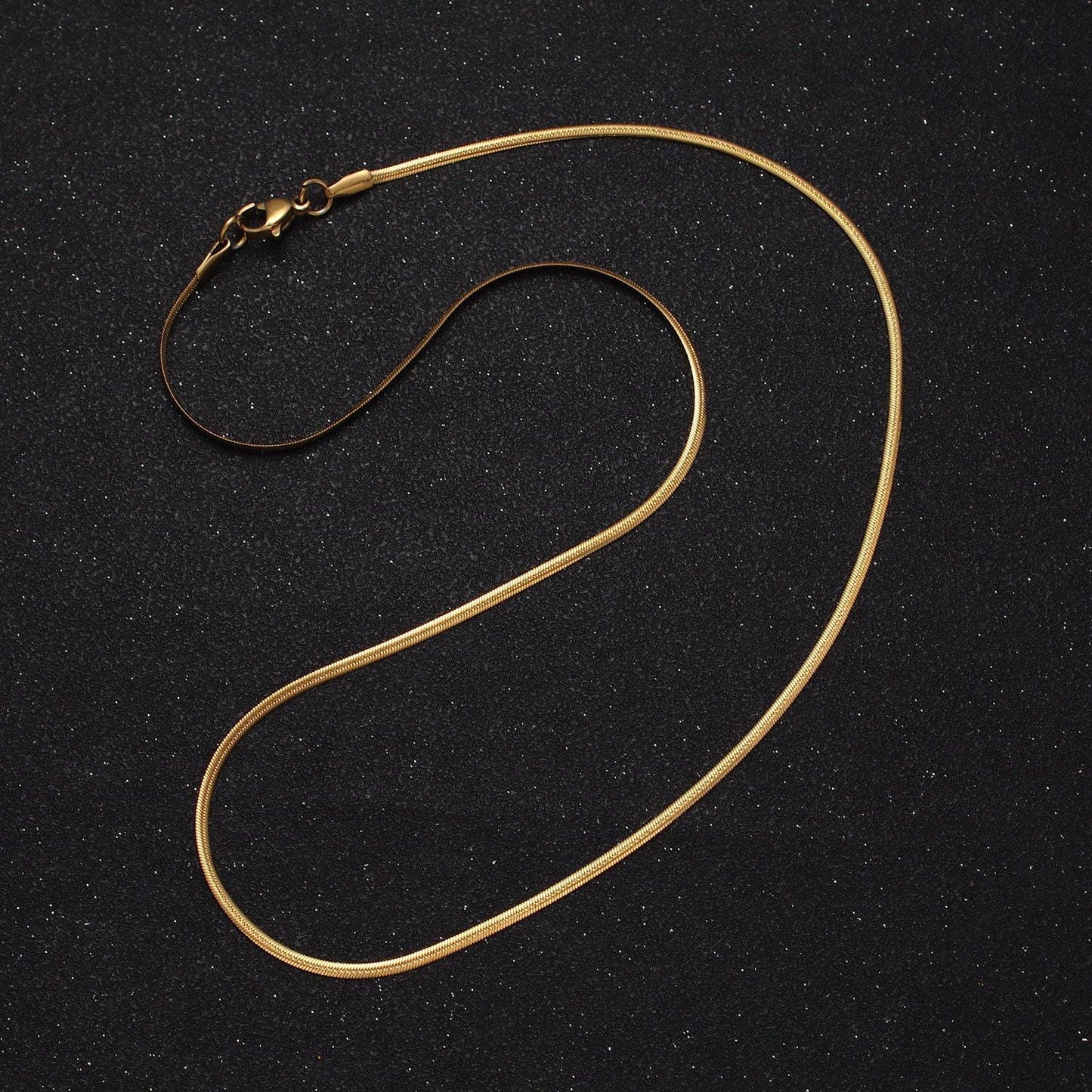 Gold herringbone necklace stainless steel snake chain 17.75 inch dainty ready to wear chain for minimalist jewelry tarnish free chain wa1548