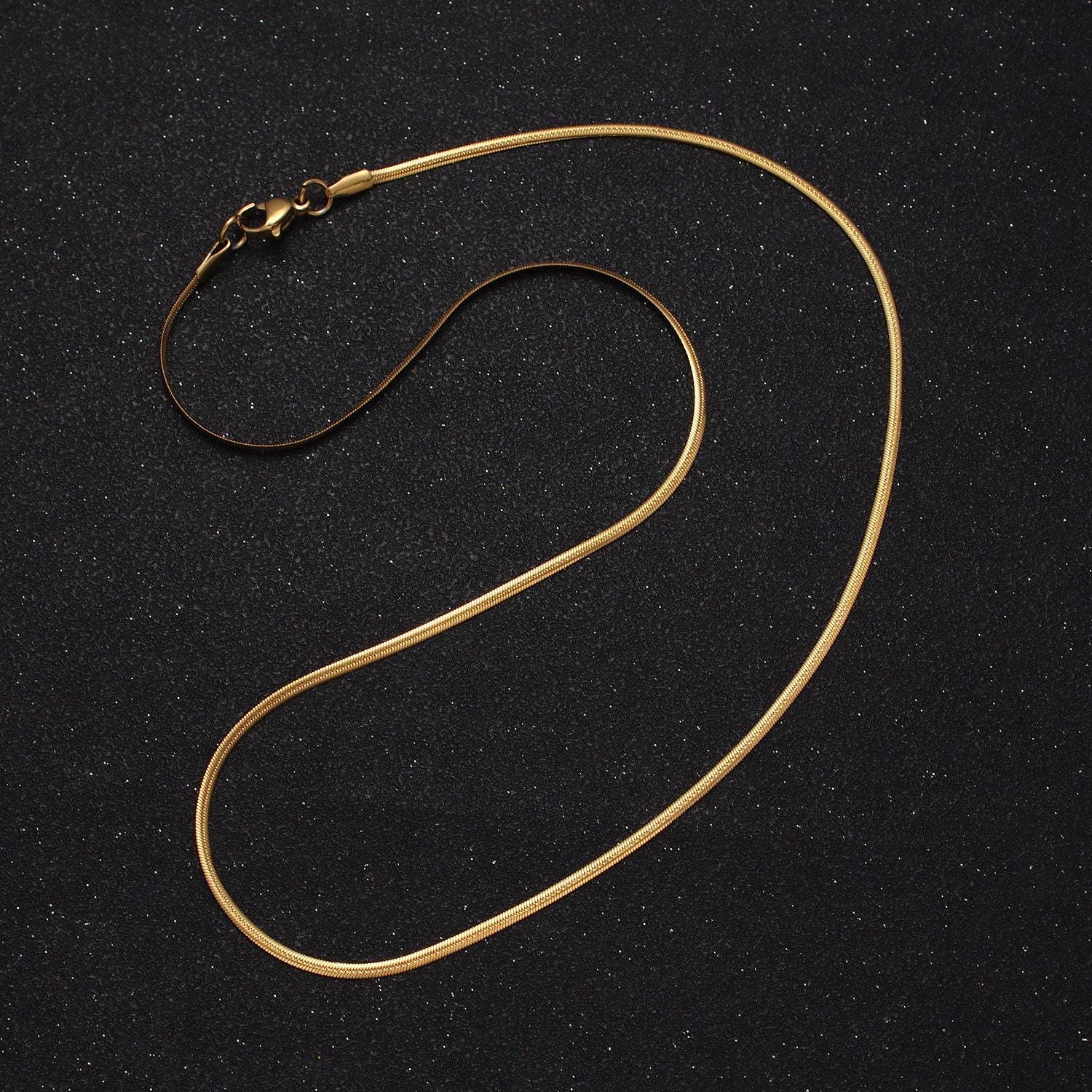 Gold herringbone necklace stainless steel snake chain 17.75 inch dainty ready to wear chain for minimalist jewelry tarnish free chain wa1548