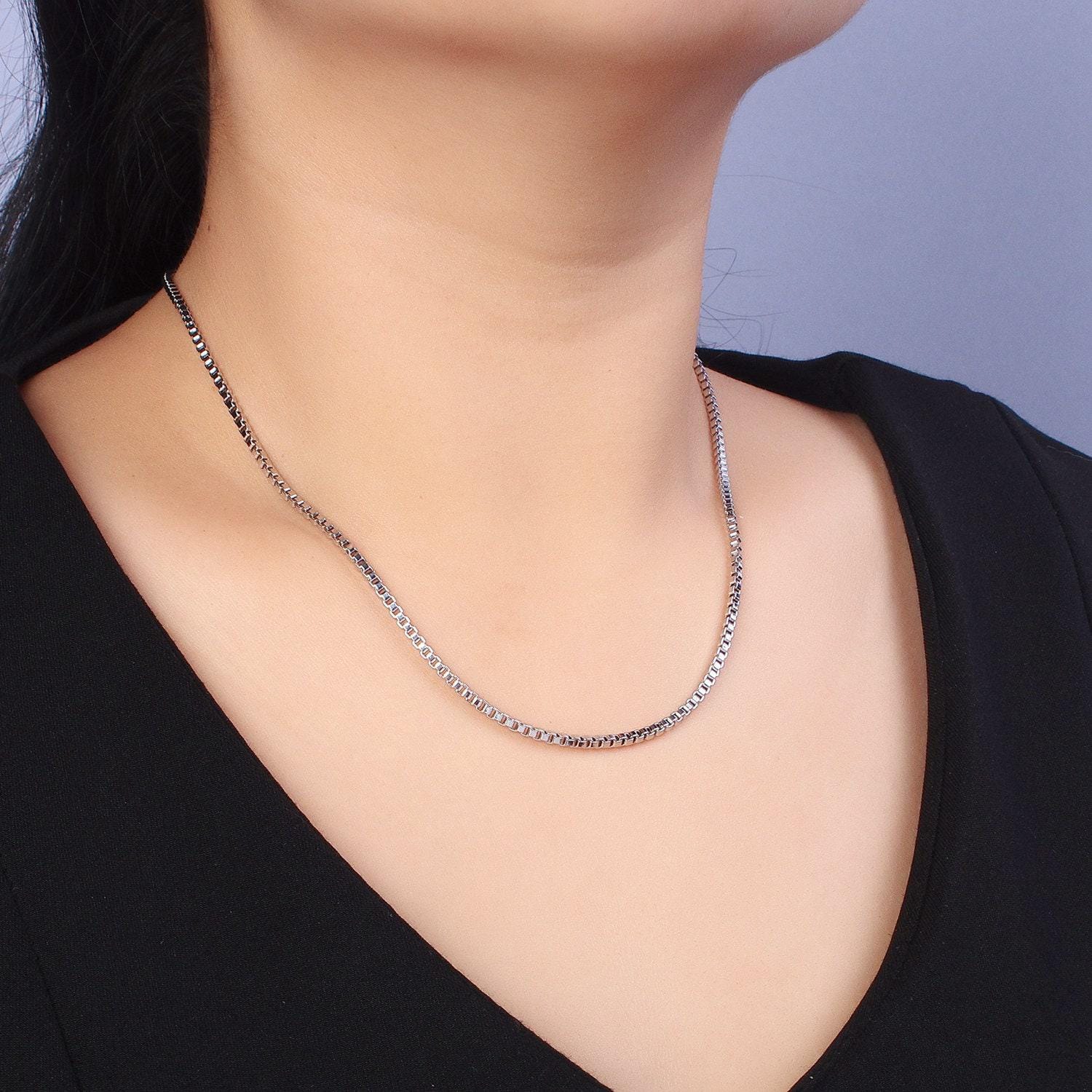 Silver box chain necklace - men's/unisex 2mm waterproof box necklace, minimalist gifts for men, women ready to wear chain for gift wa1547