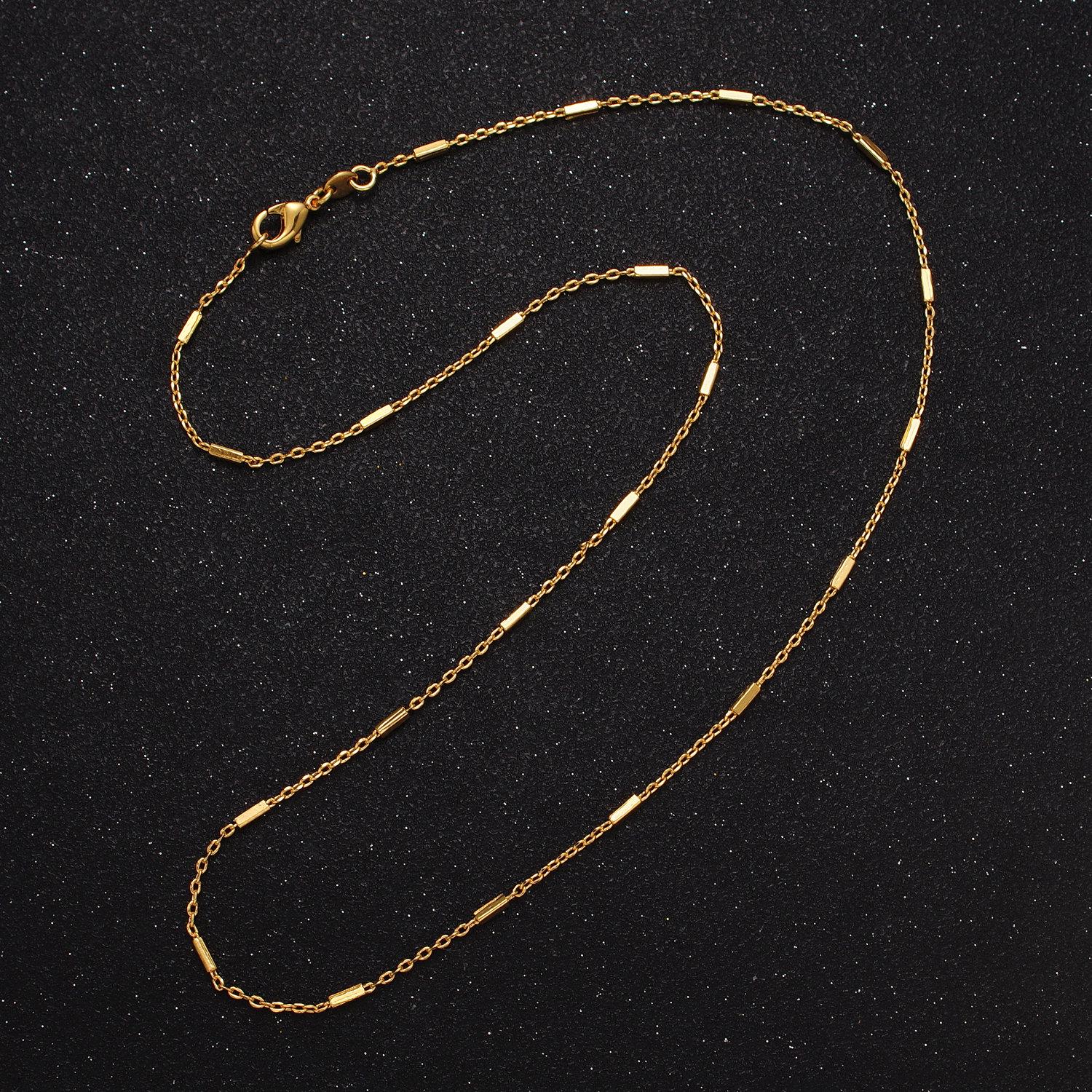 17.5 inch satellite chain gold dainty tube cable link necklace ready to wear for jewelry making w/ clasp for jewelry making supply wa-1544