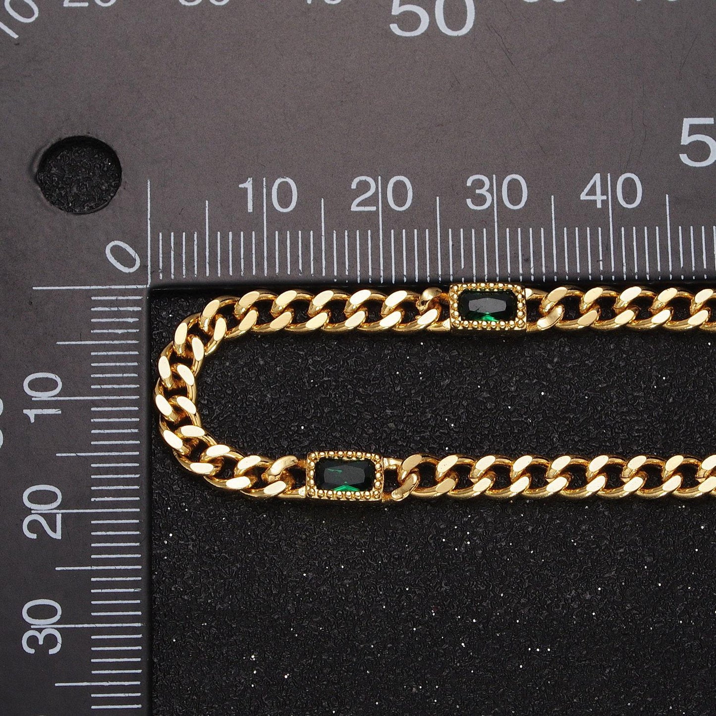 24k gold filled necklace clear, green, blue, baguette cz 3.8mm curb chain 19 inch necklace for layer necklace statement jewelry | wa-1509