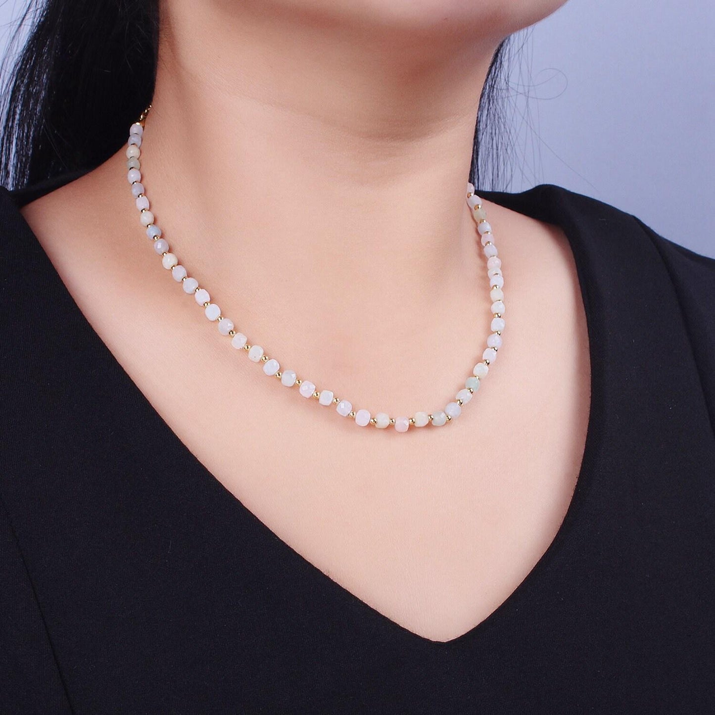 Dainty morganite beaded necklace, gold-filled clasp, handmade gemstone jewelry necklace for minimalist jewelry layering necklace wa1479